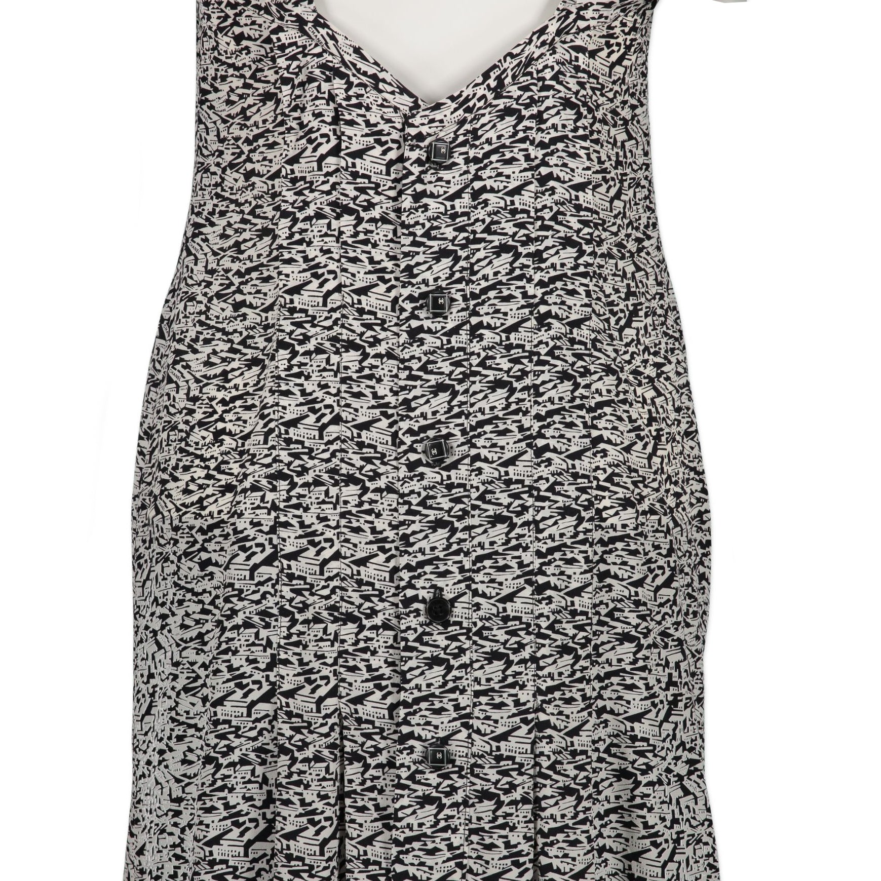 Chanel Silk Black & White Geometric Print Dress - Size 36