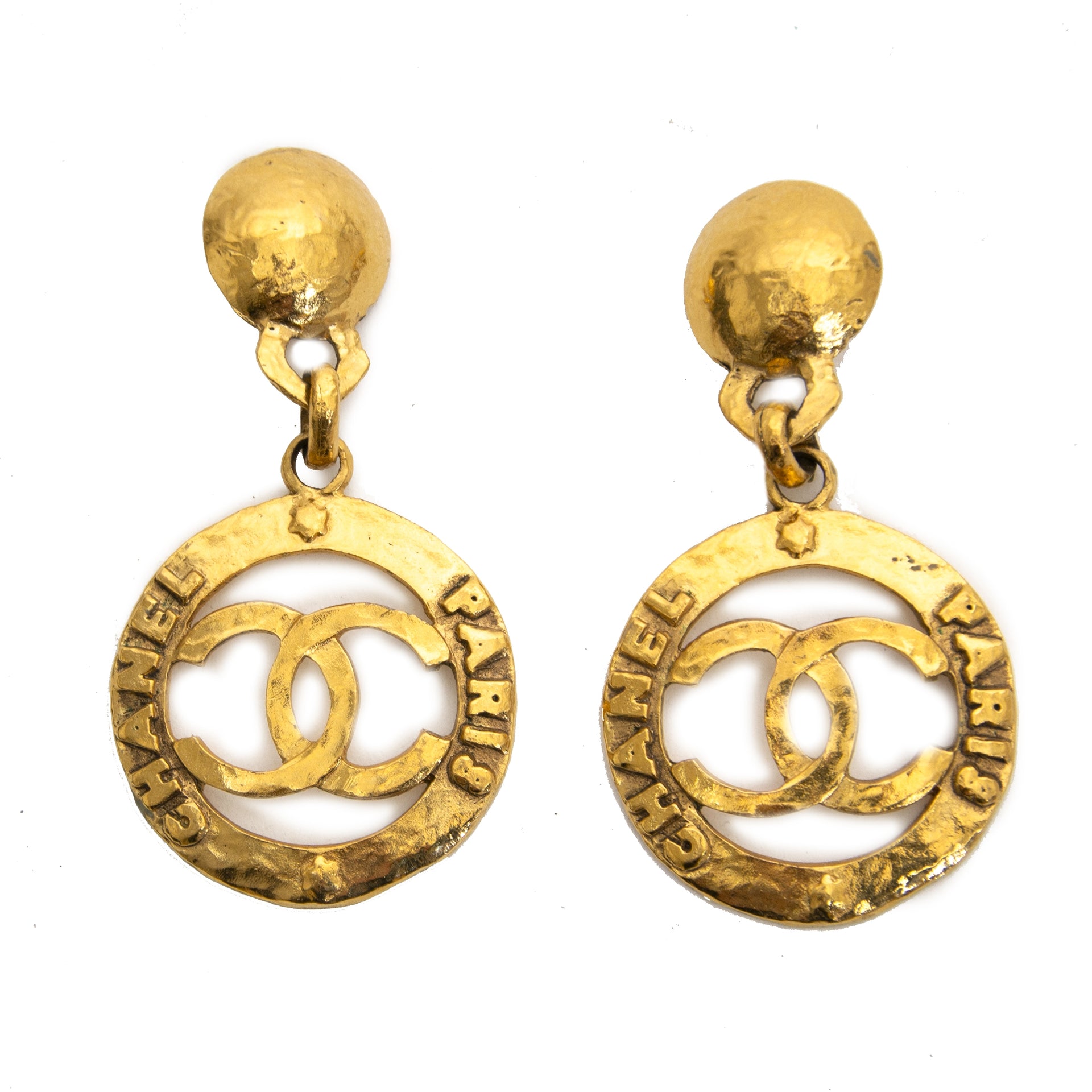 Chanel Vintage Gold Metal Clip-On Earrings