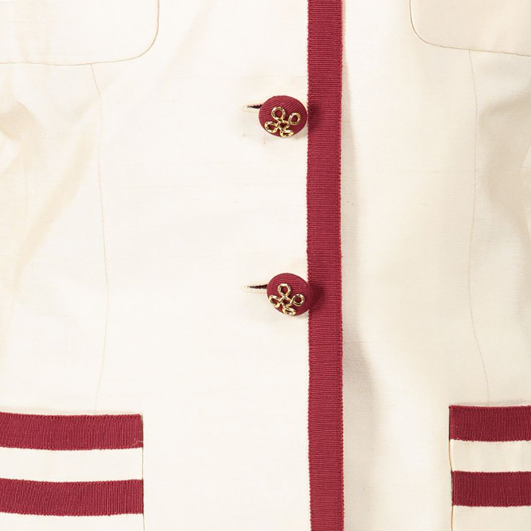 Chanel Boutique Cream And Red Silk Suit - Size 42