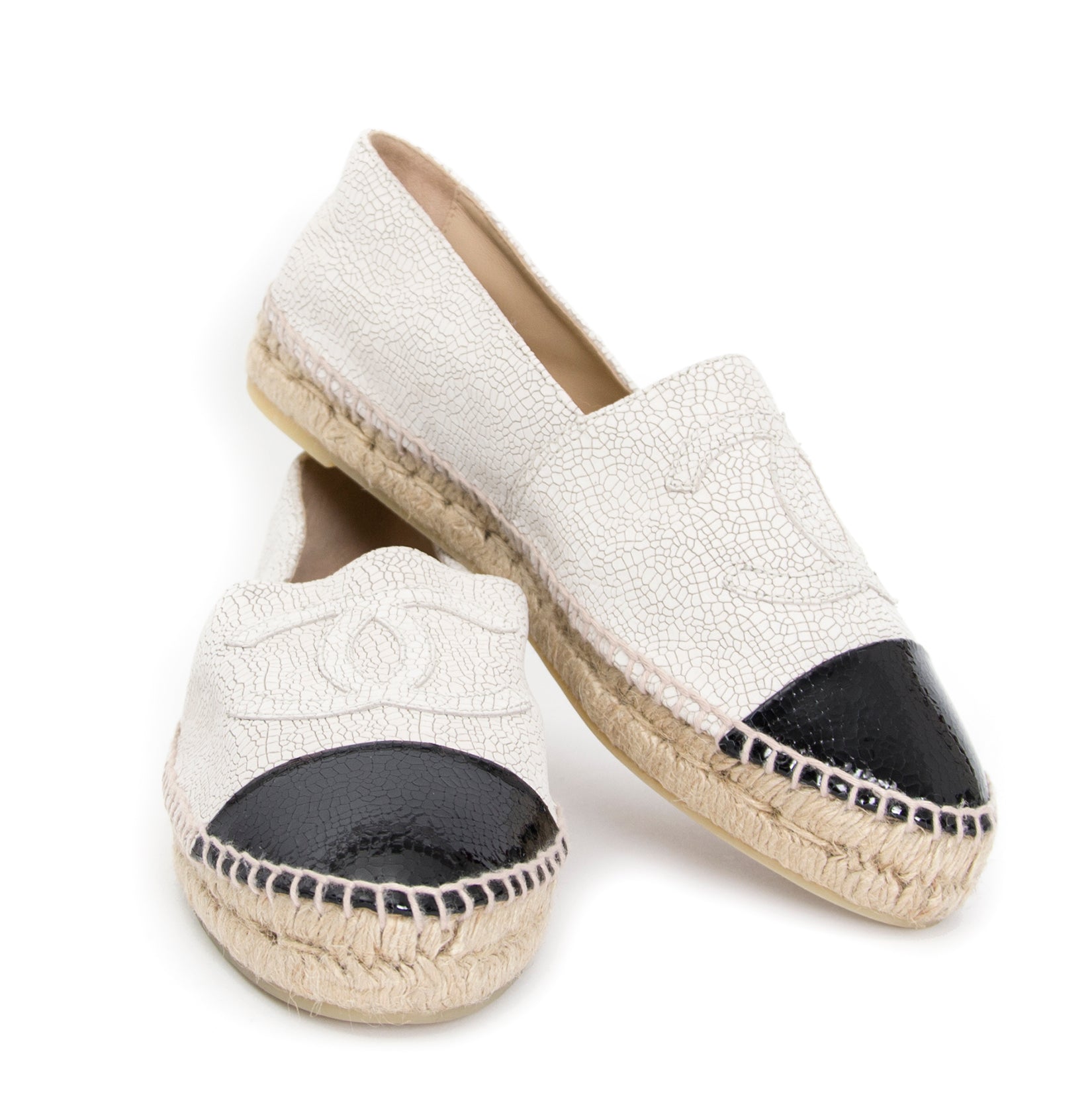 looking for a secondhand Chanel Crackled Leather Beige Black Espadrilles - size 41