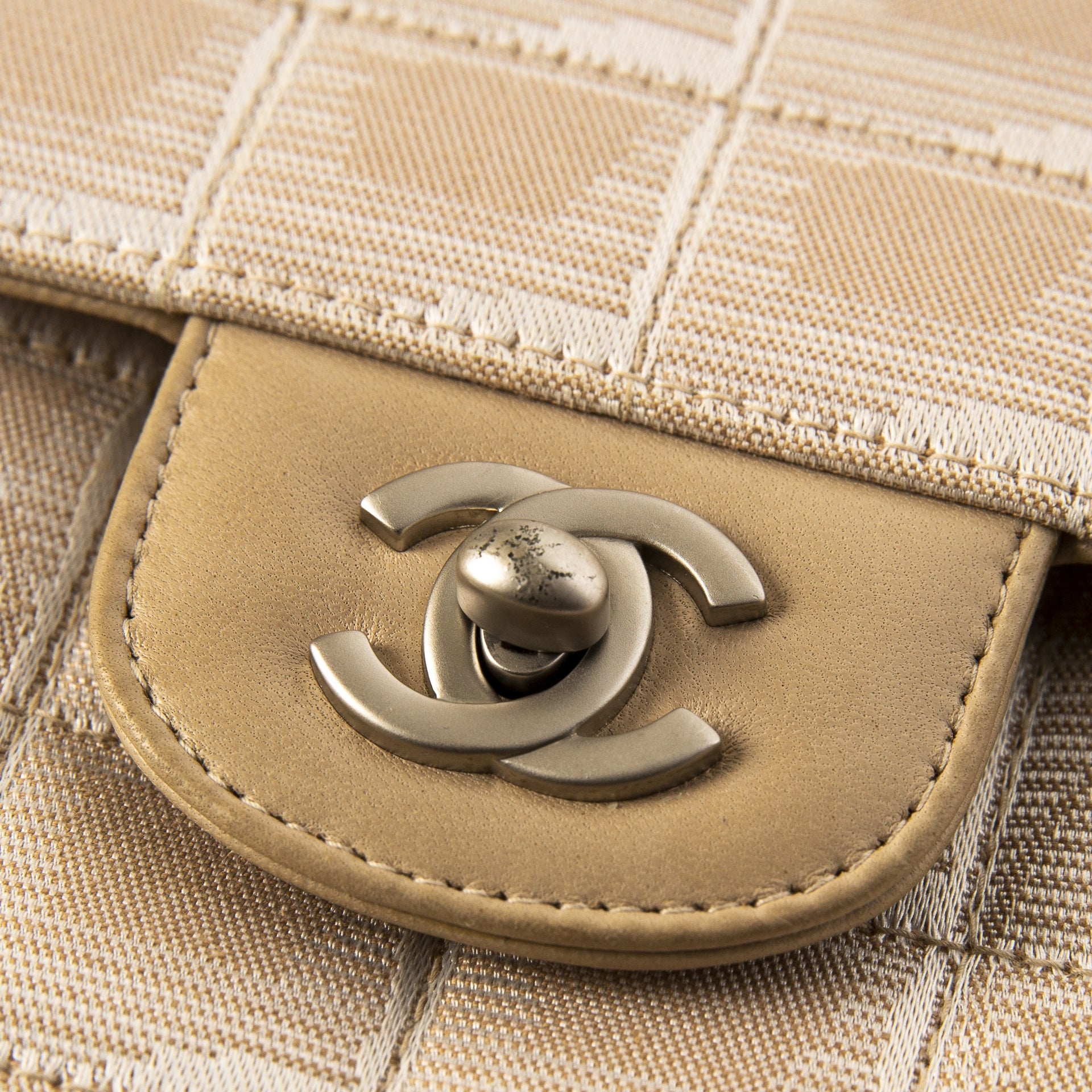 Chanel Beige Canvas Travel East West Flap Bag