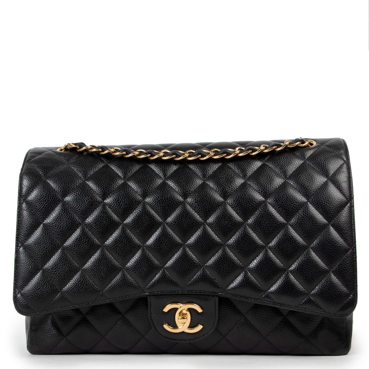 Buy an authentic second hand Chanel Black Caviar Maxi Classic Double Flap Bag as new at Labellov.