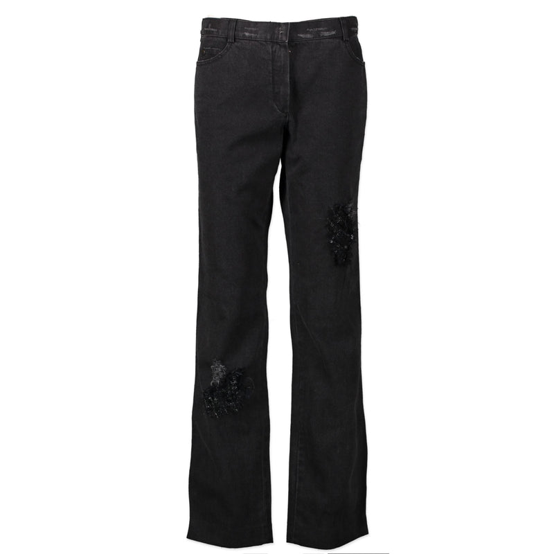 Chanel Dark Grey Tweed Patch Jeans - Size 40
