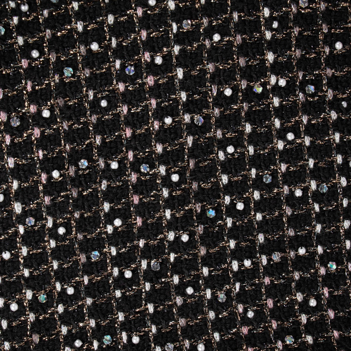 Chanel 23A Pantalon en tweed noir brodé de perles - Taille FR38