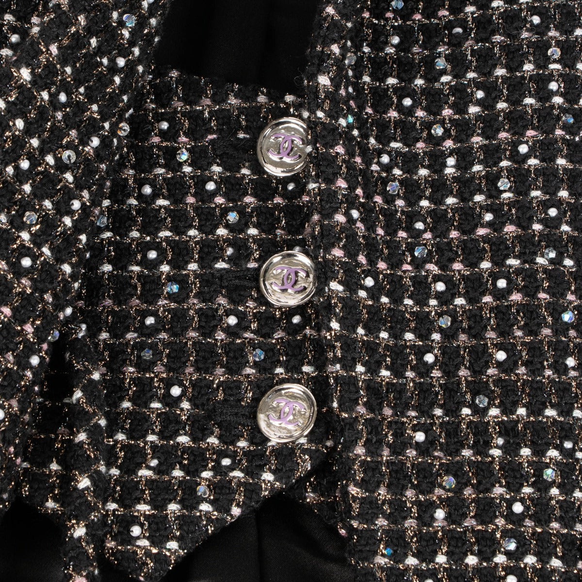 Chanel 23A Zwart Kraaltjes Tweed Jasje - Maat FR38