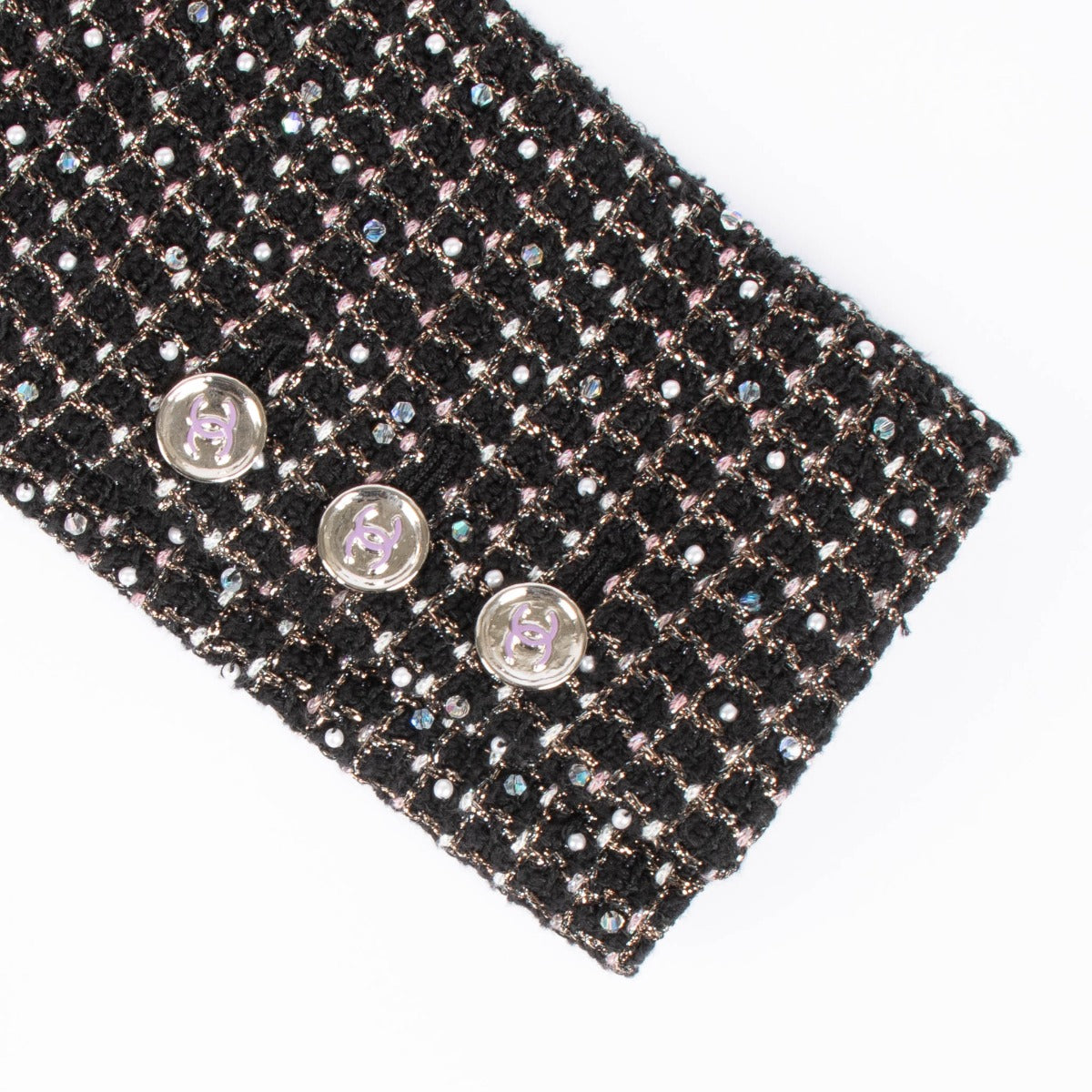Chanel 23A Zwart Kraaltjes Tweed Jasje - Maat FR38
