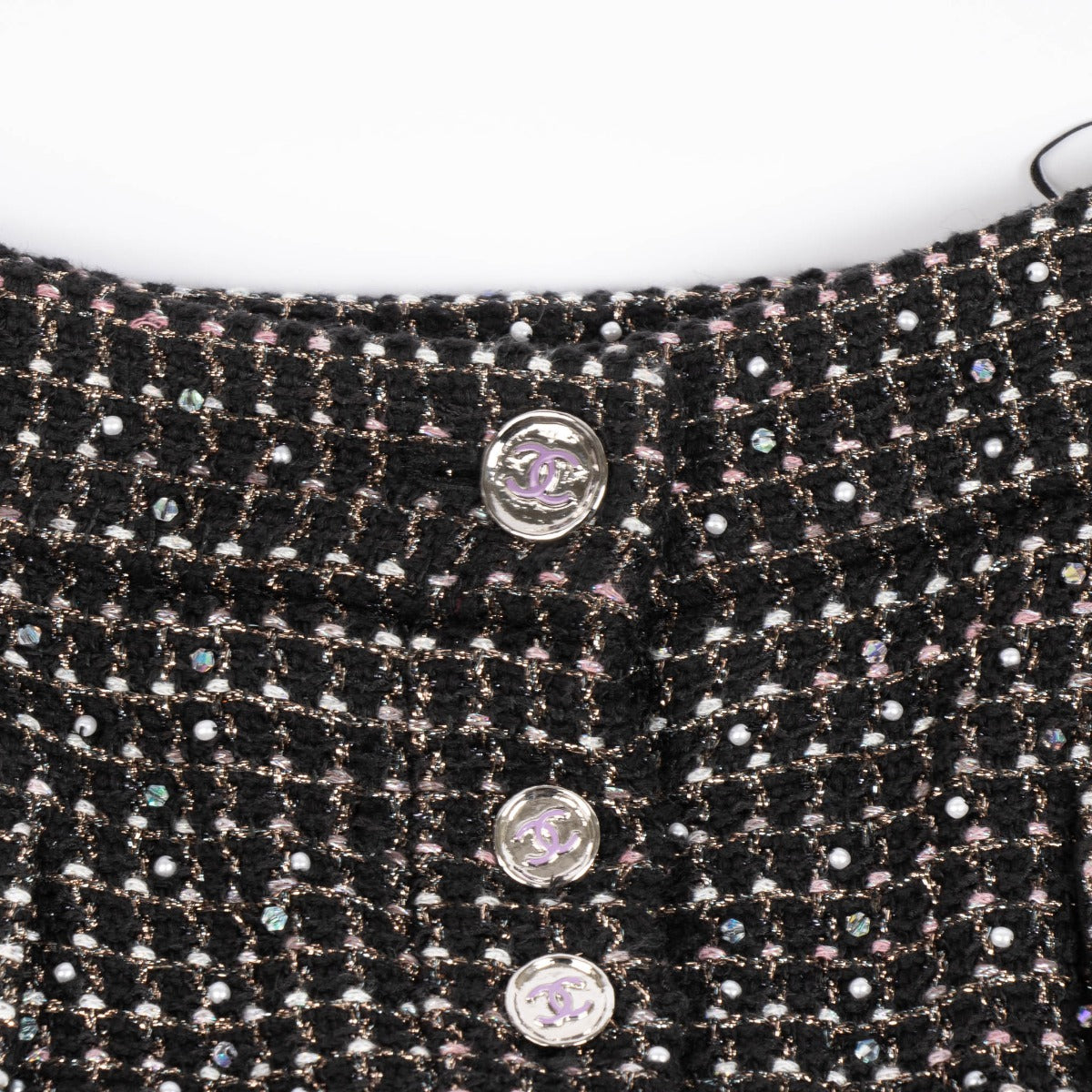 Chanel 23A Pantalon en tweed noir brodé de perles - Taille FR38