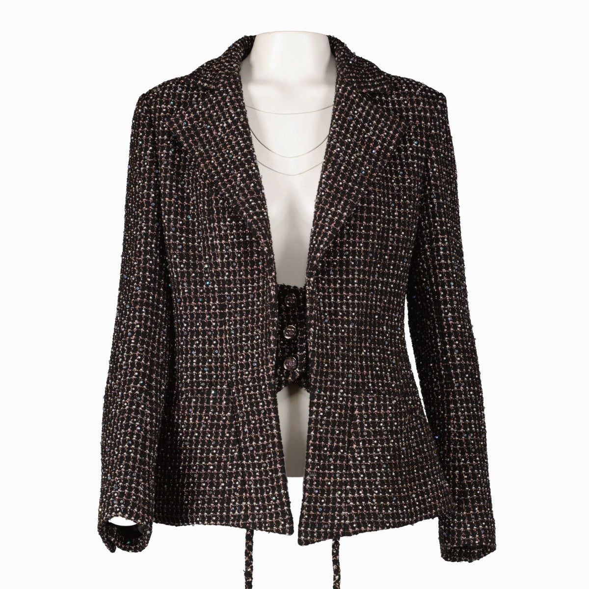 Chanel 23A Zwart Kraaltjes Tweed Jasje - Maat FR38