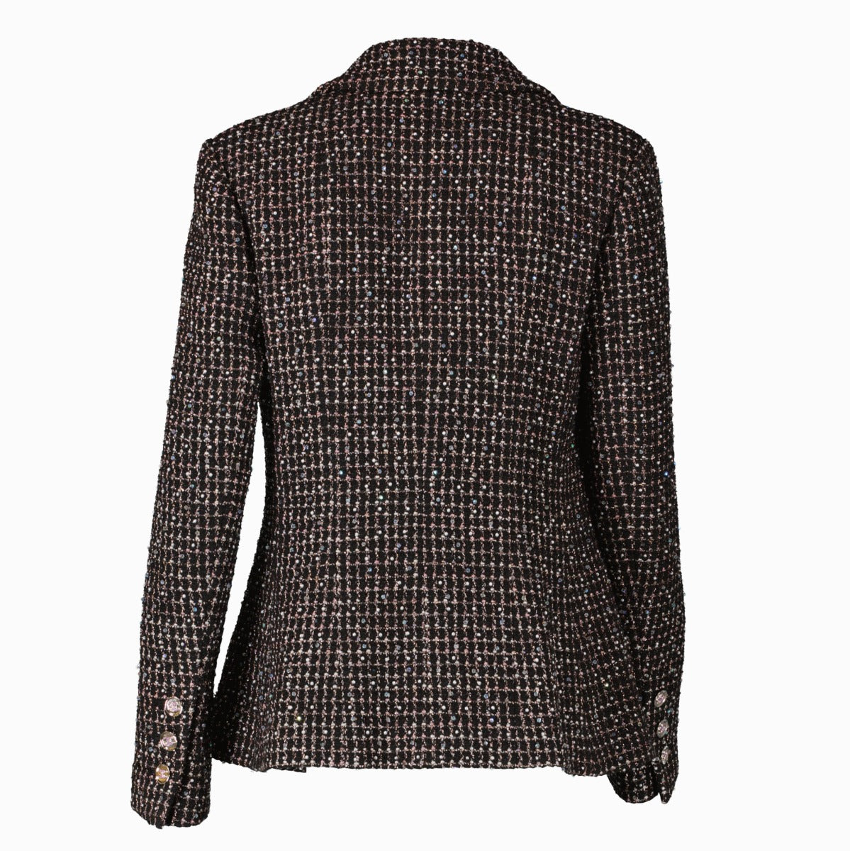 Chanel 23A Zwart Kraaltjes Tweed Jasje - Maat FR38