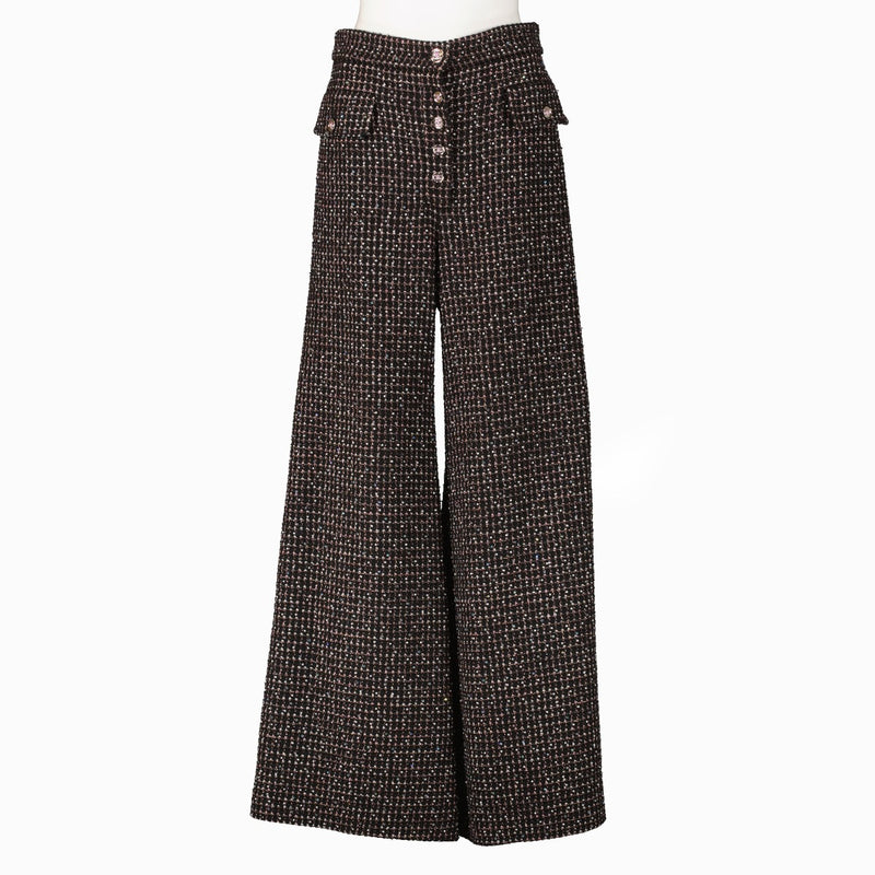Chanel 23A Zwart Kraal Tweed Broek - Maat FR38