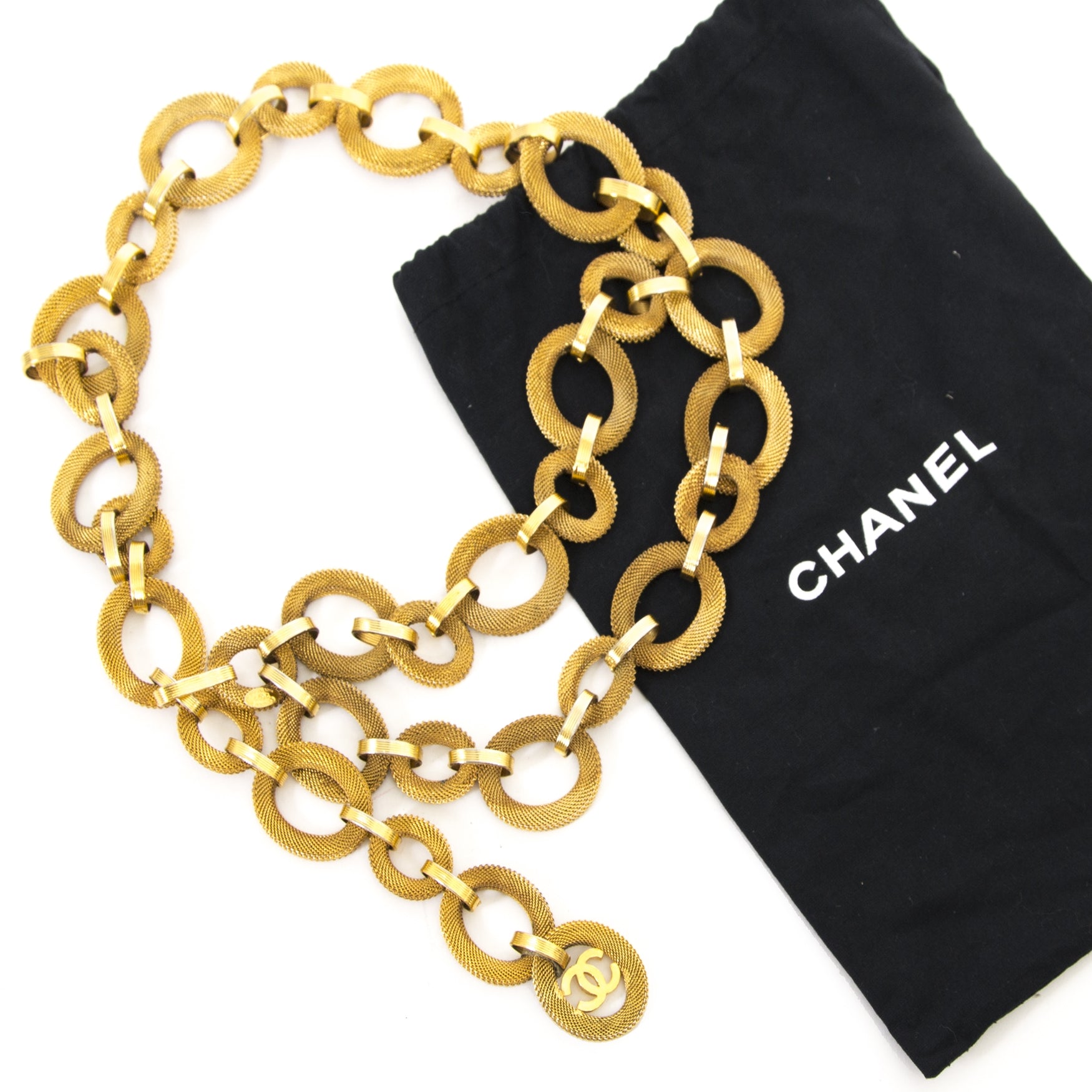 chanel gold chain belt now for sale at labellov vintage fashion webshop belgium