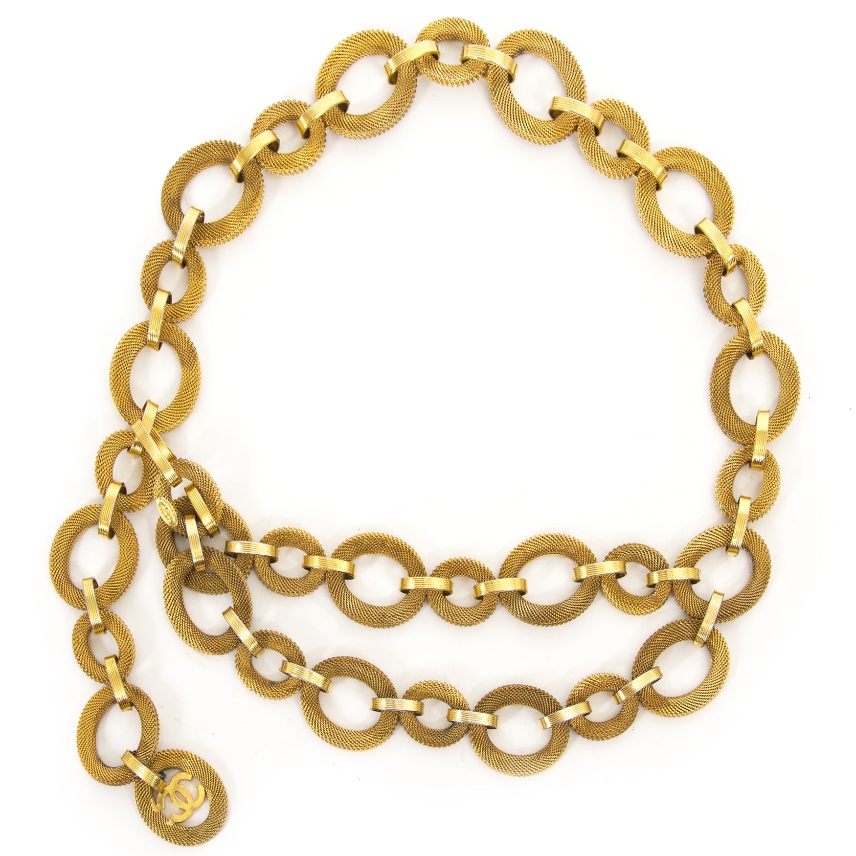 chanel gold chain belt now for sale at labellov vintage fashion webshop belgium