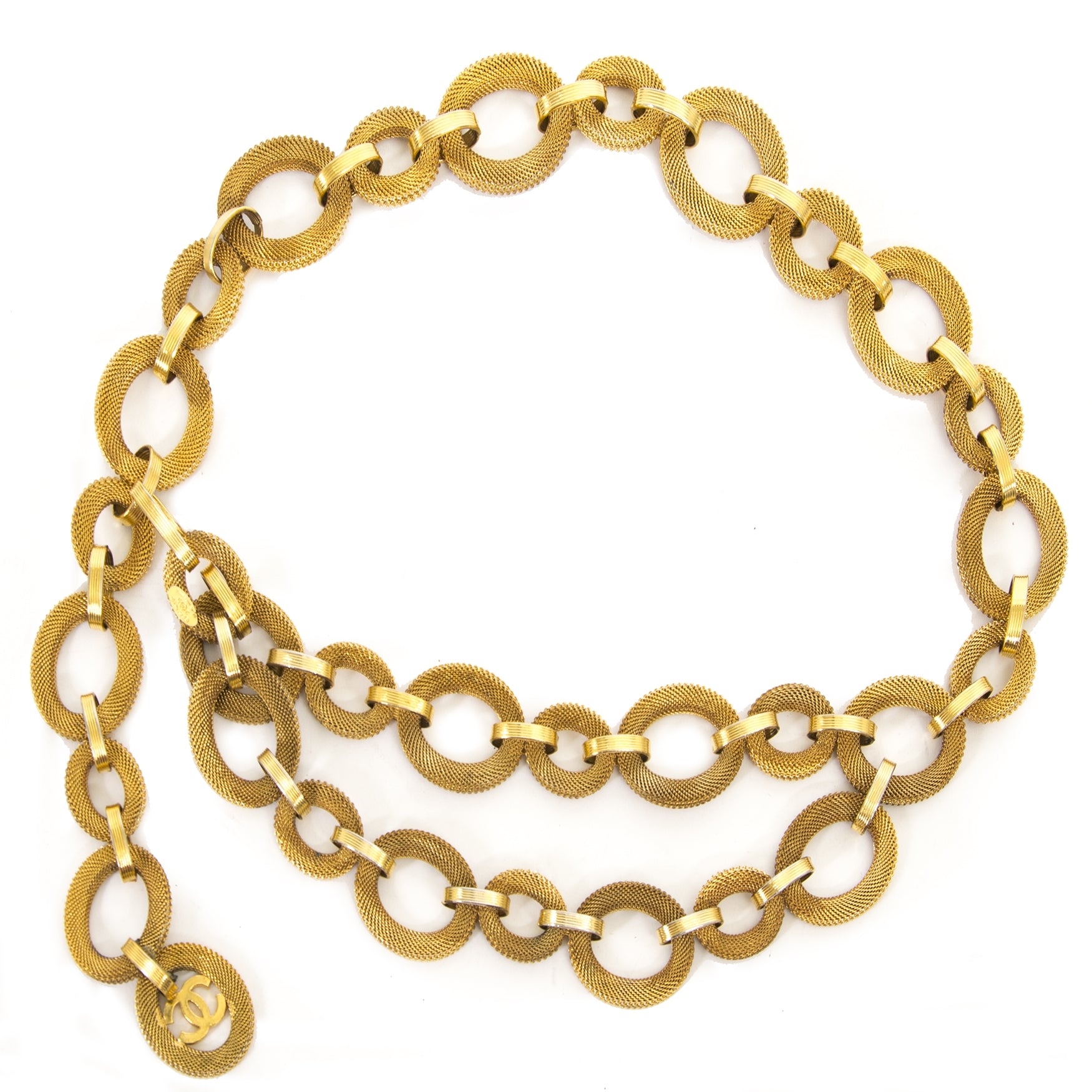 chanel gold chain belt now for sale at labellov vintage fashion webshop belgium