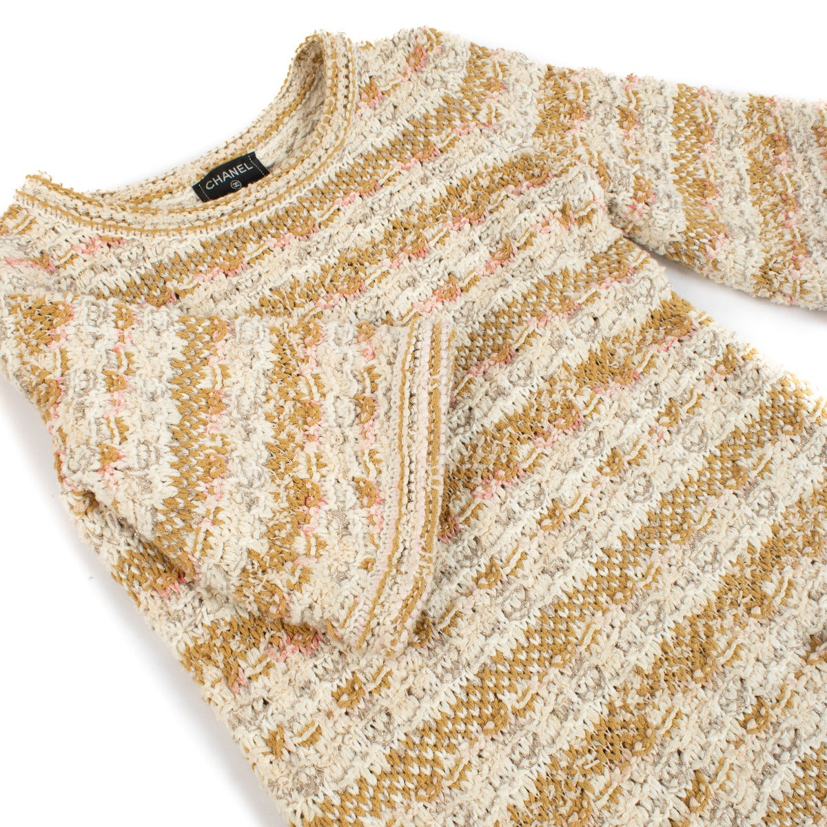Chanel 15C Gestreept Tweed Mouwloos Jurk - Maat FR40