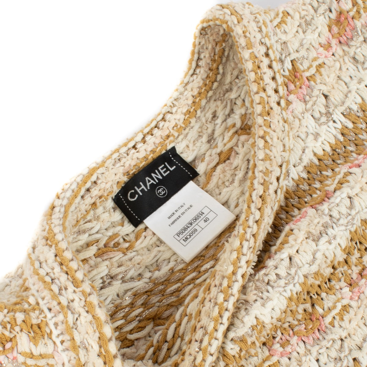 Chanel 15C Gestreept Tweed Mouwloos Jurk - Maat FR40