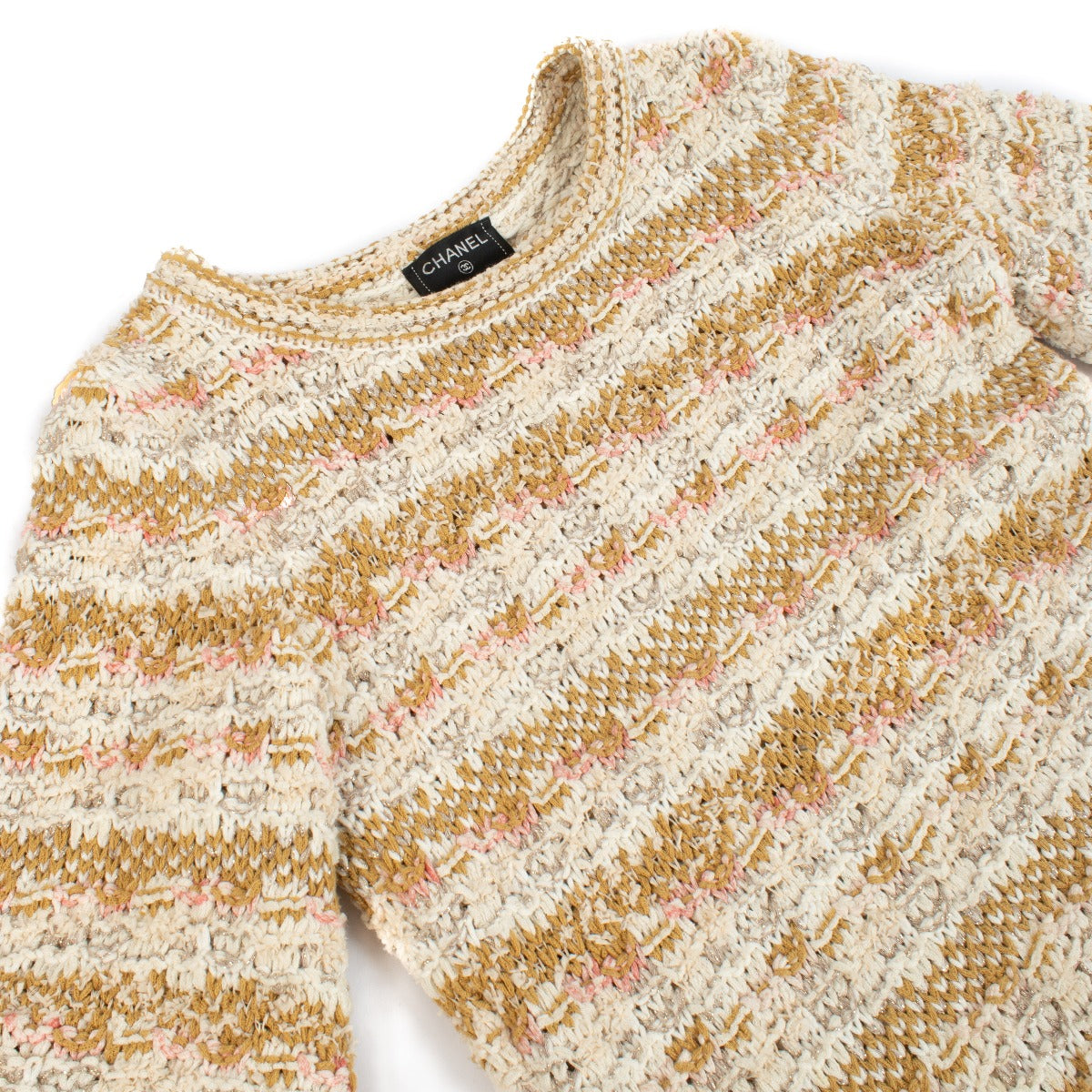 Chanel 15C Gestreept Tweed Mouwloos Jurk - Maat FR40