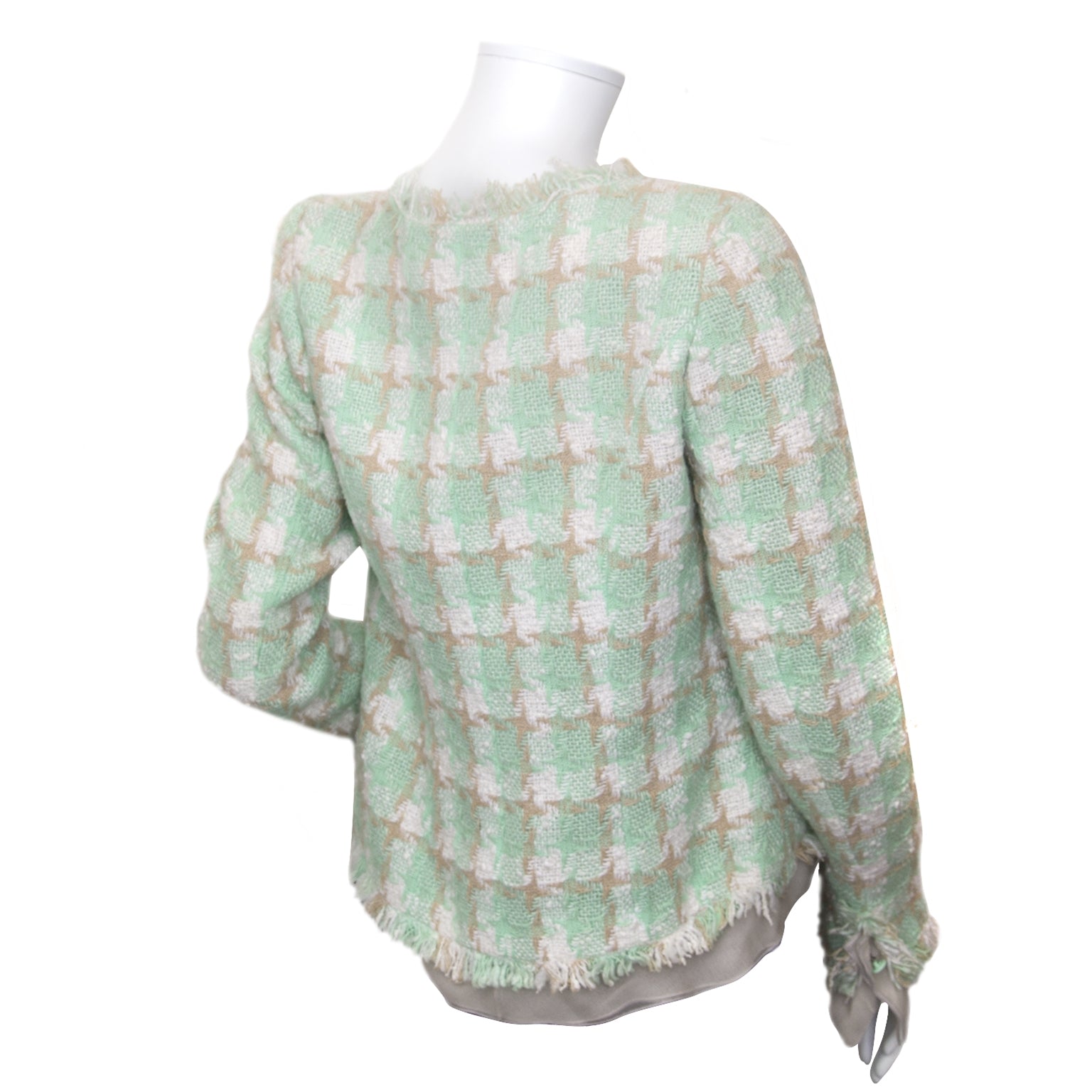 chanel green tweed blazer now for sale at labellov vintage fashion webshop belgium