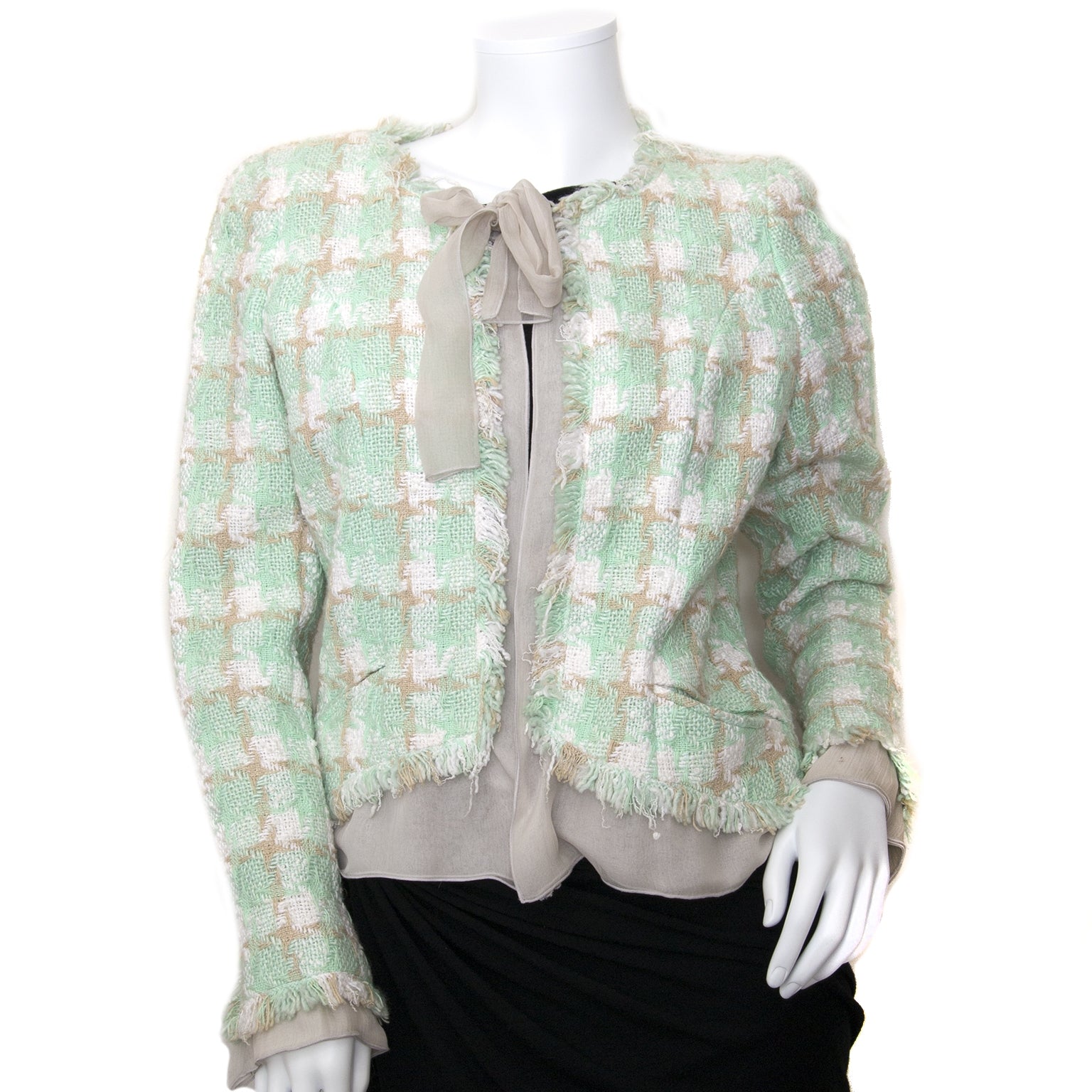 chanel green tweed blazer now for sale at labellov vintage fashion webshop belgium