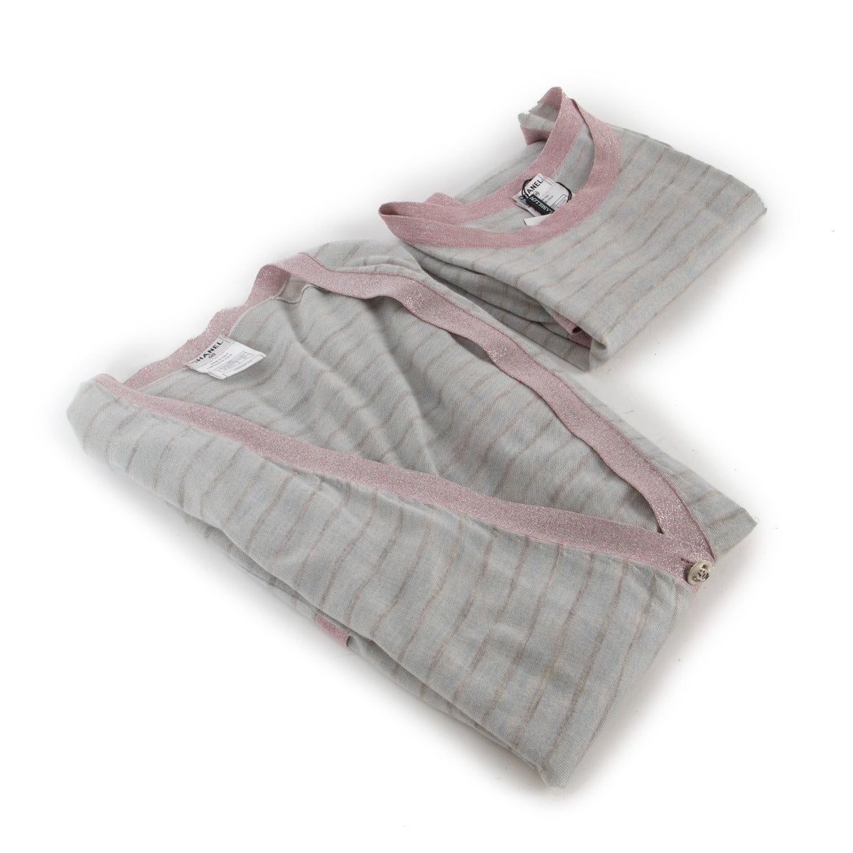 Chanel Croisière 2009 Twinset Cardigan/Haut en Maille Cachemire Bleu Clair - Taille FR38