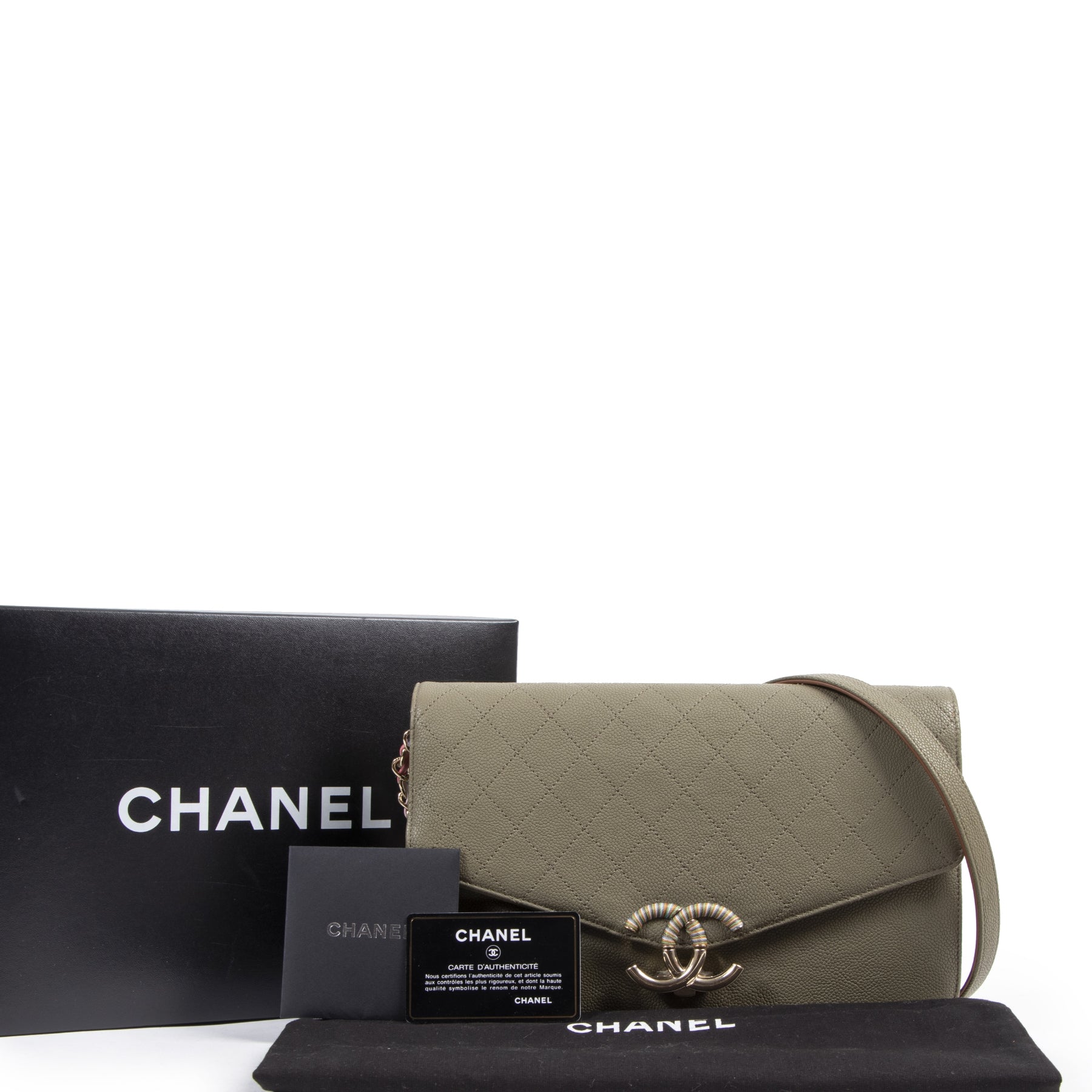 Authentic secondhand Chanel Green Quilted Envelope Crossbody Bag designer bags fashion luxury vintage webshop safe secure online shopping high end designer brands leather bags flap bag