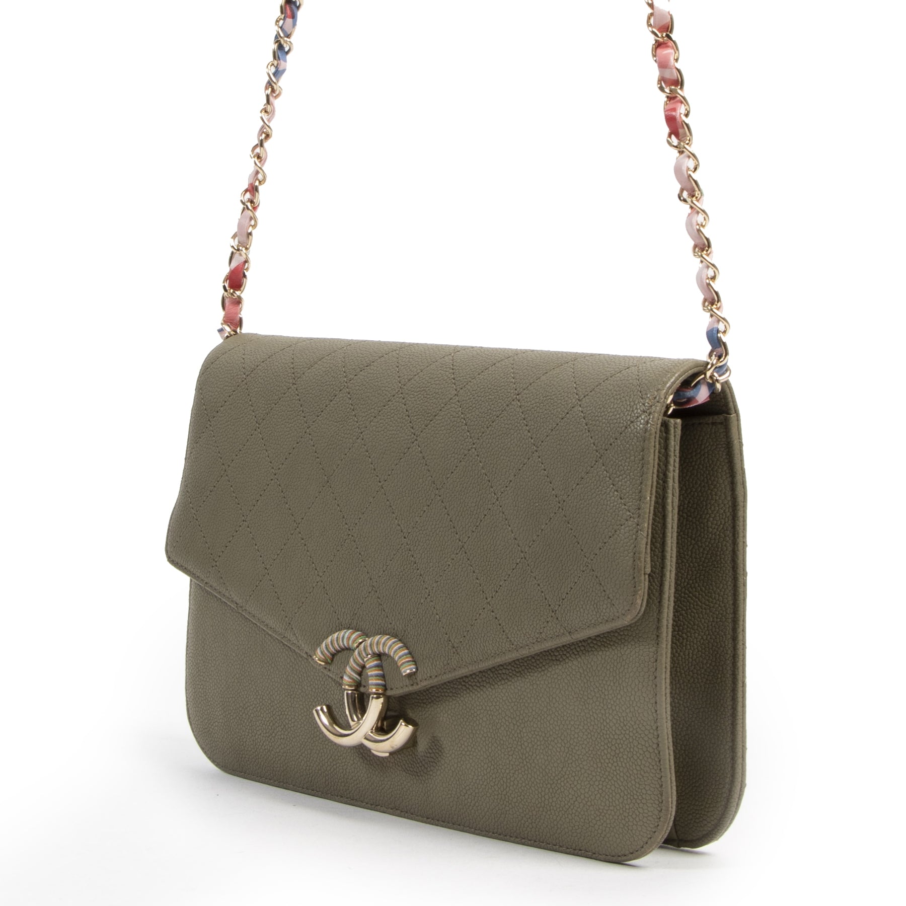 Authentic secondhand Chanel Green Quilted Envelope Crossbody Bag designer bags fashion luxury vintage webshop safe secure online shopping high end designer brands leather bags flap bag