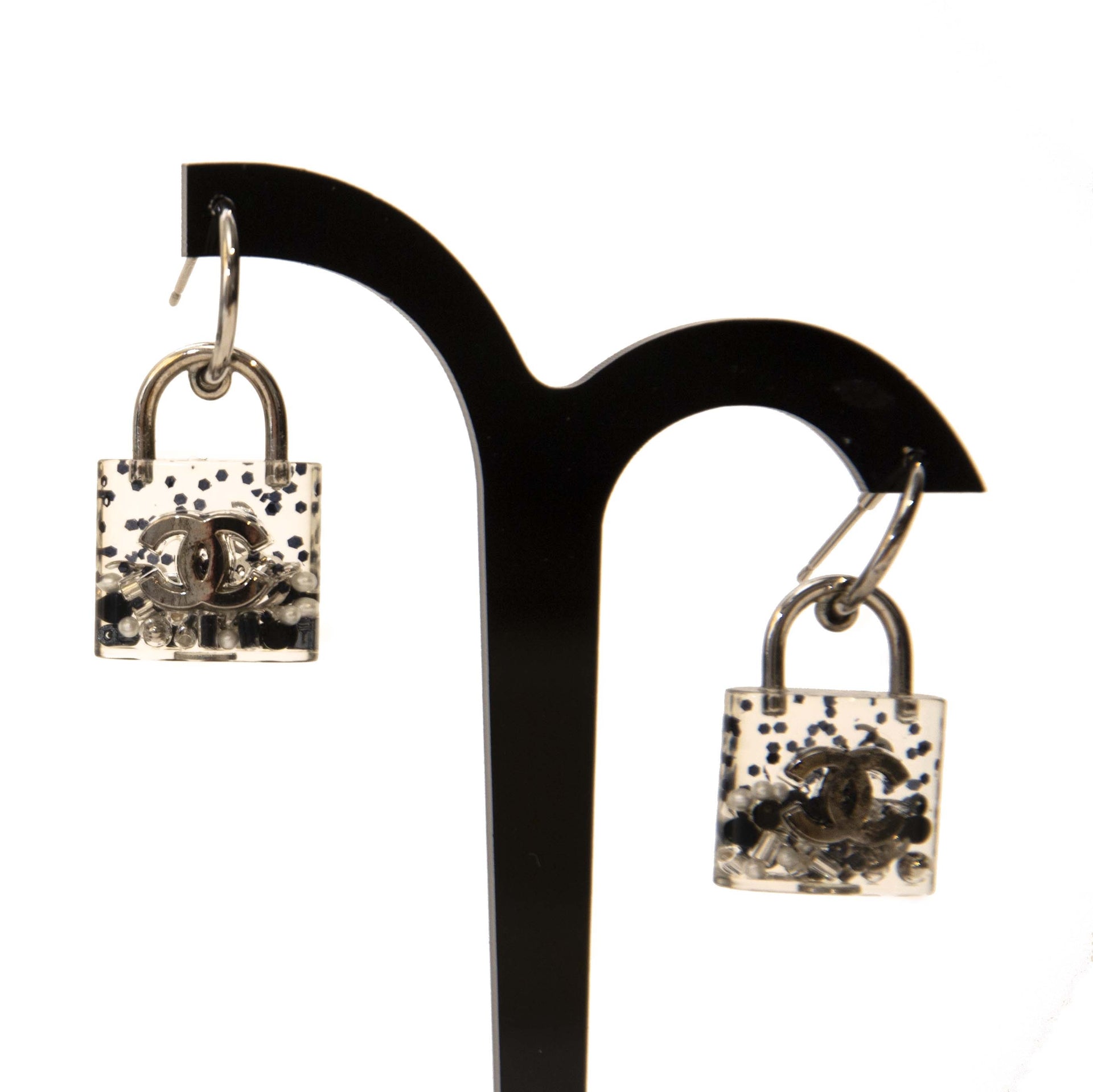 Chanel Clear Padlock CC Earrings