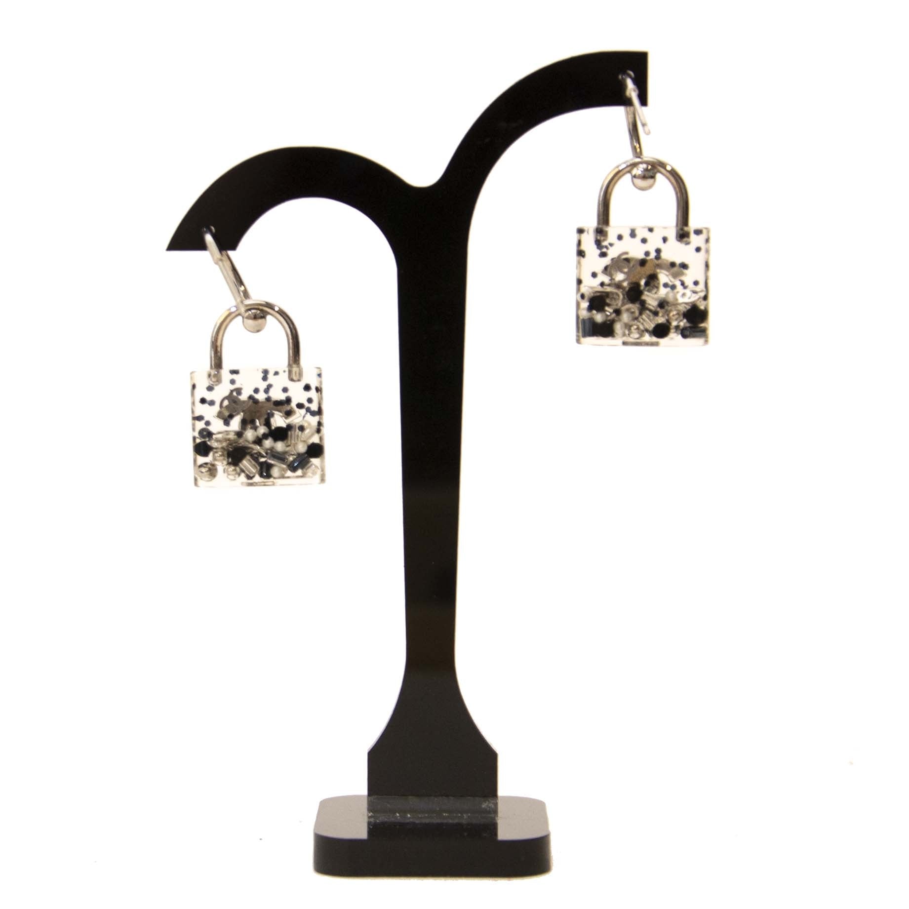 Chanel Clear Padlock CC Earrings