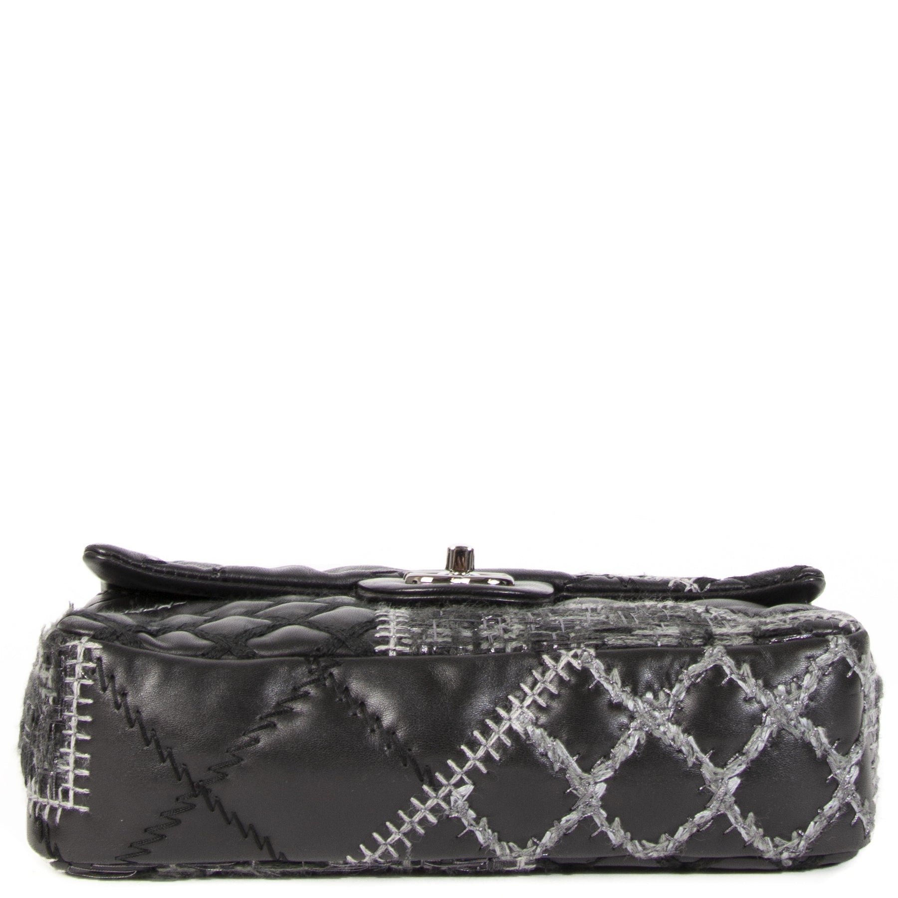 Buy and sell your Chanel Small Black Quilted Tweed/Leather Patchwork Stitch Flap Bag
