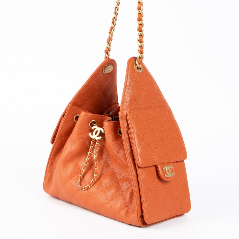 Authentic pre-loved Chanel Coral Caviar Chanel 25 Small Shoulder Bag on Labellov.com