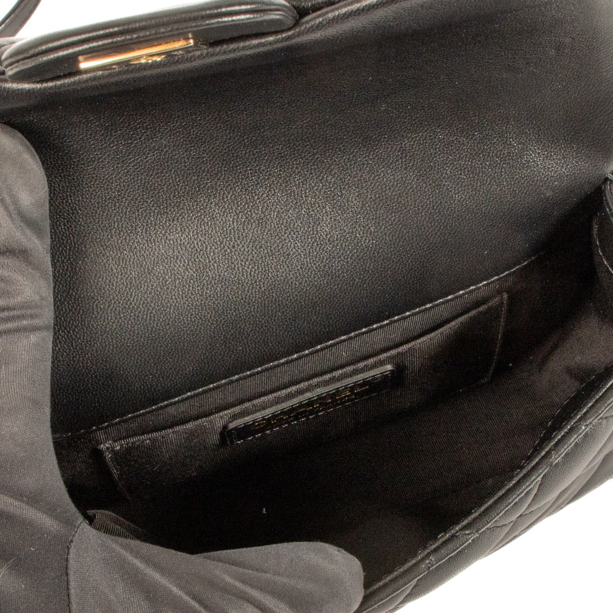 shop 100% authentic second hand Chanel Black Lambskin Logo Pearl Flap Bag on Labellov.com