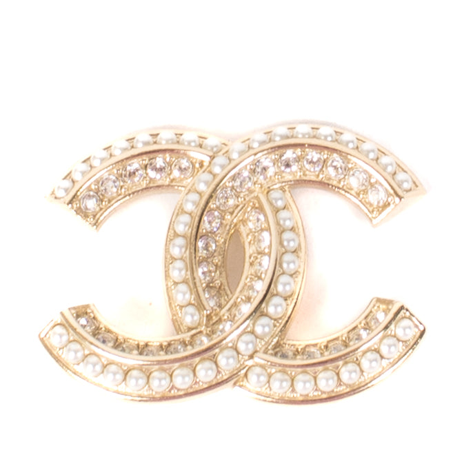 Chanel 20A Pearl Crystal CC Brooch
