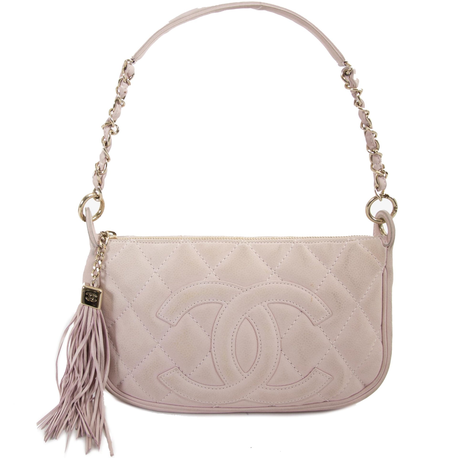 Chanel Light Pink Quilted Caviar Nubuck Pochette Shoulder Bag for the best price at Labellov