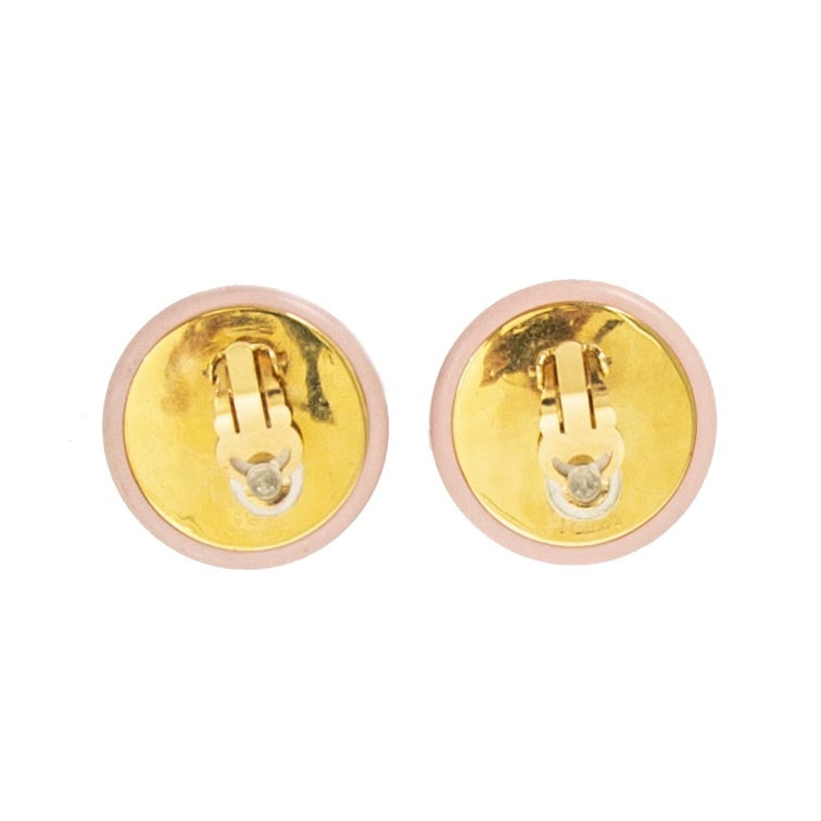 Chanel Pink Round Logo Earrings