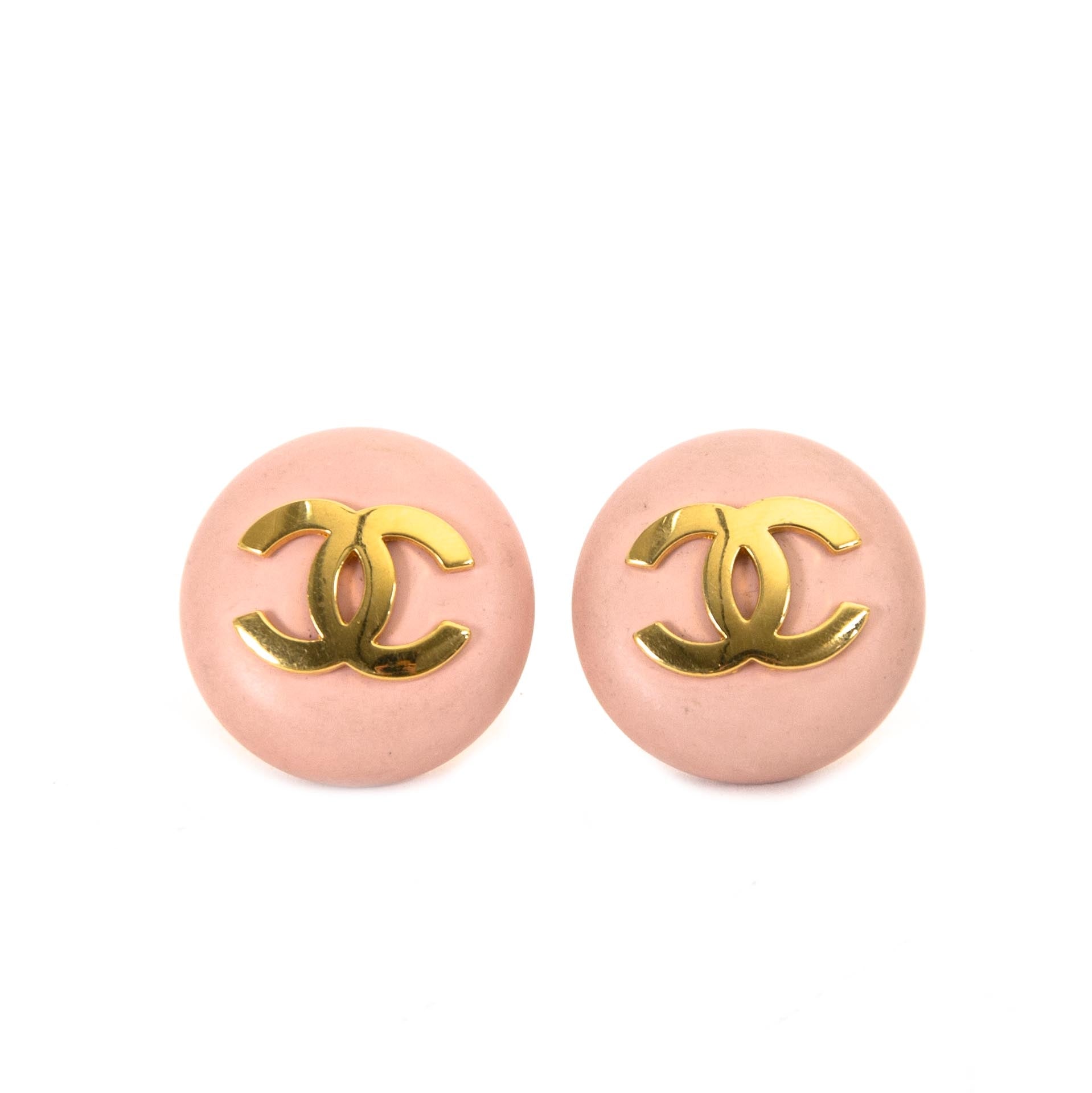 Chanel Pink Round Logo Earrings