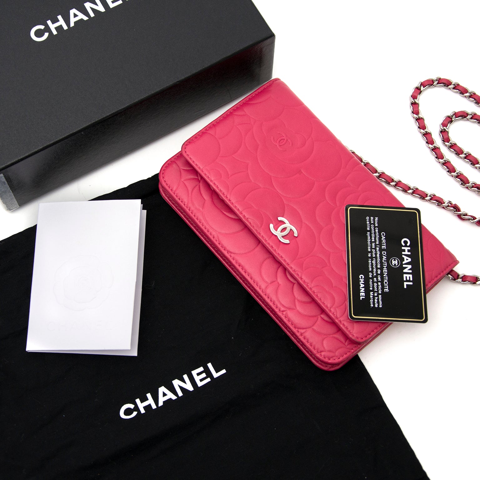 worldwide shipping Chanel Fuchsia Camelie Wallet On A Chain best price