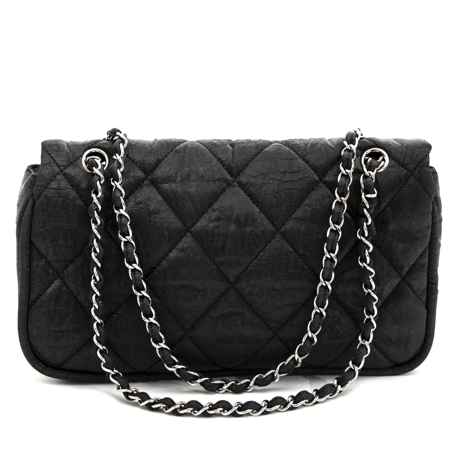 Chanel Black Glitter Jersey Flap Bag nu te koop bij labellov vintage mode webshop belgië aan de laagste prijs