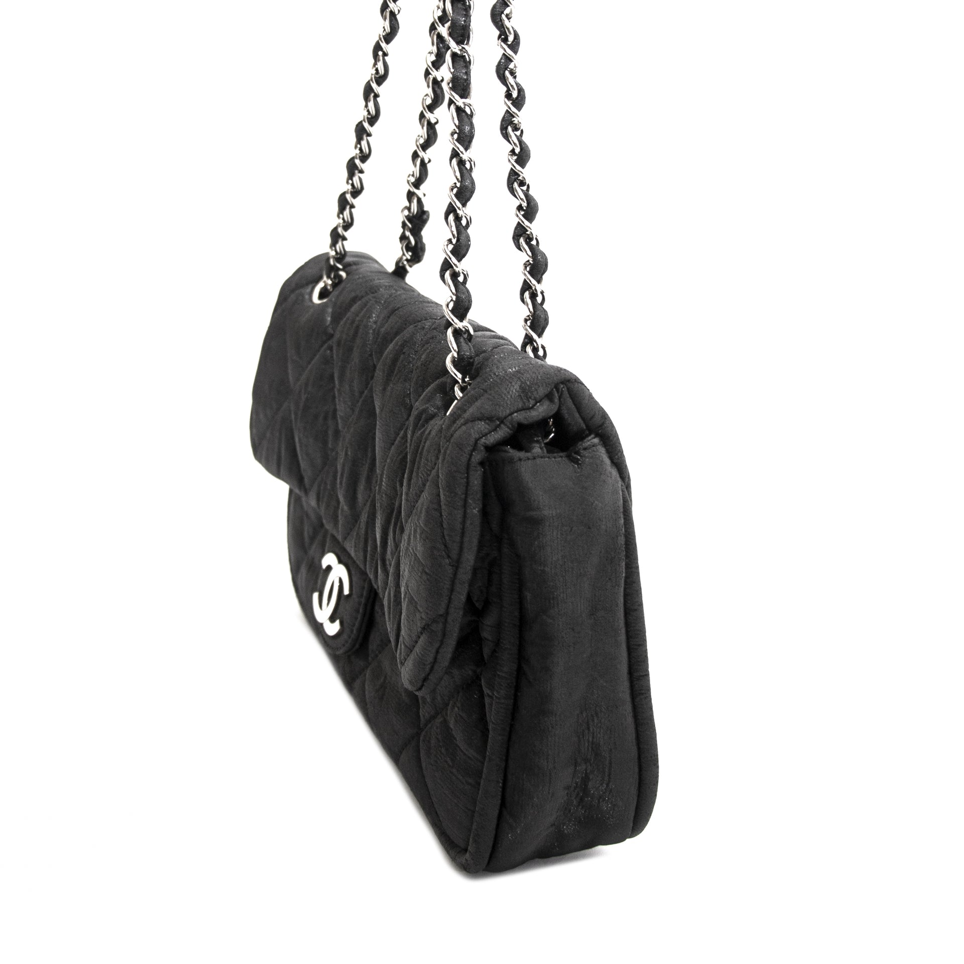 Chanel Black Glitter Jersey Flap Bag nu te koop bij labellov vintage mode webshop belgië aan de laagste prijs