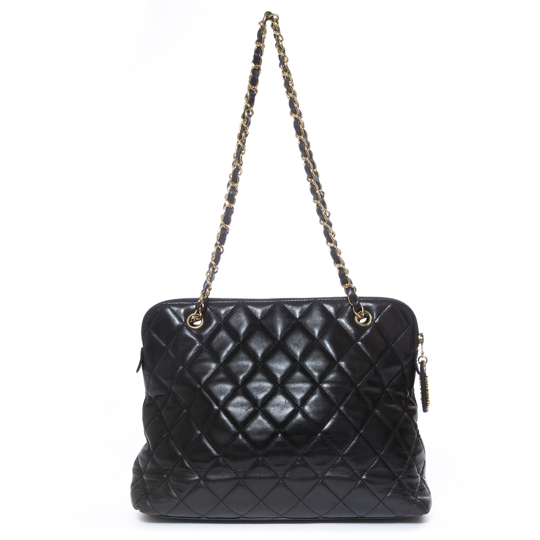 Designer vintage Chanel Black Leather Bowling Shoulder Bag