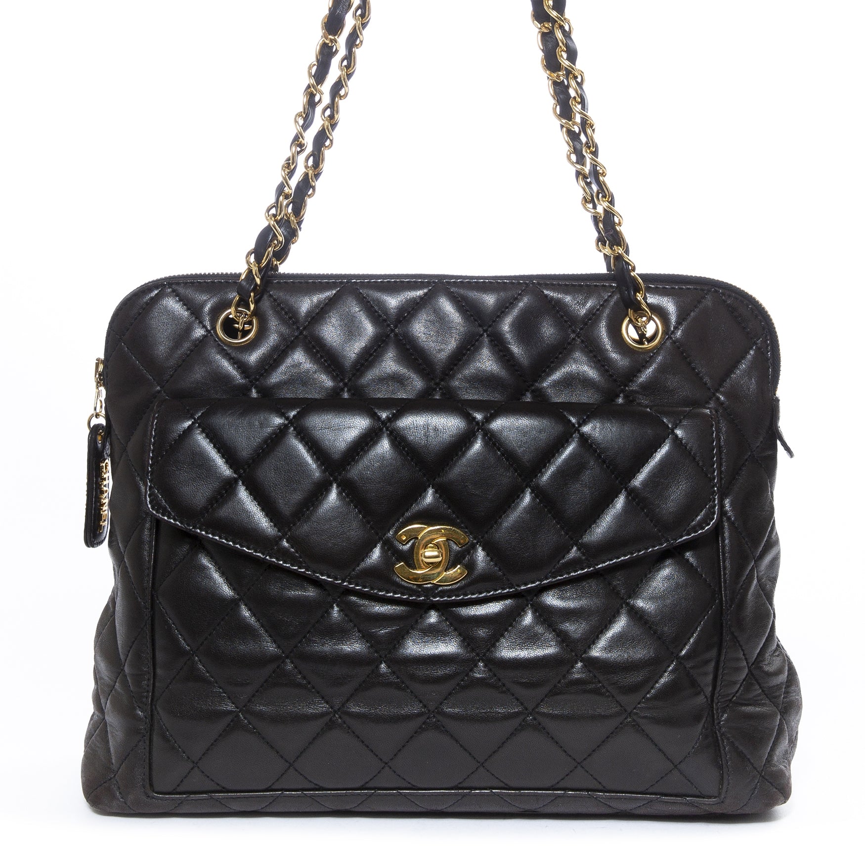 Chanel Black Leather Bowling Shoulder Bag for sale