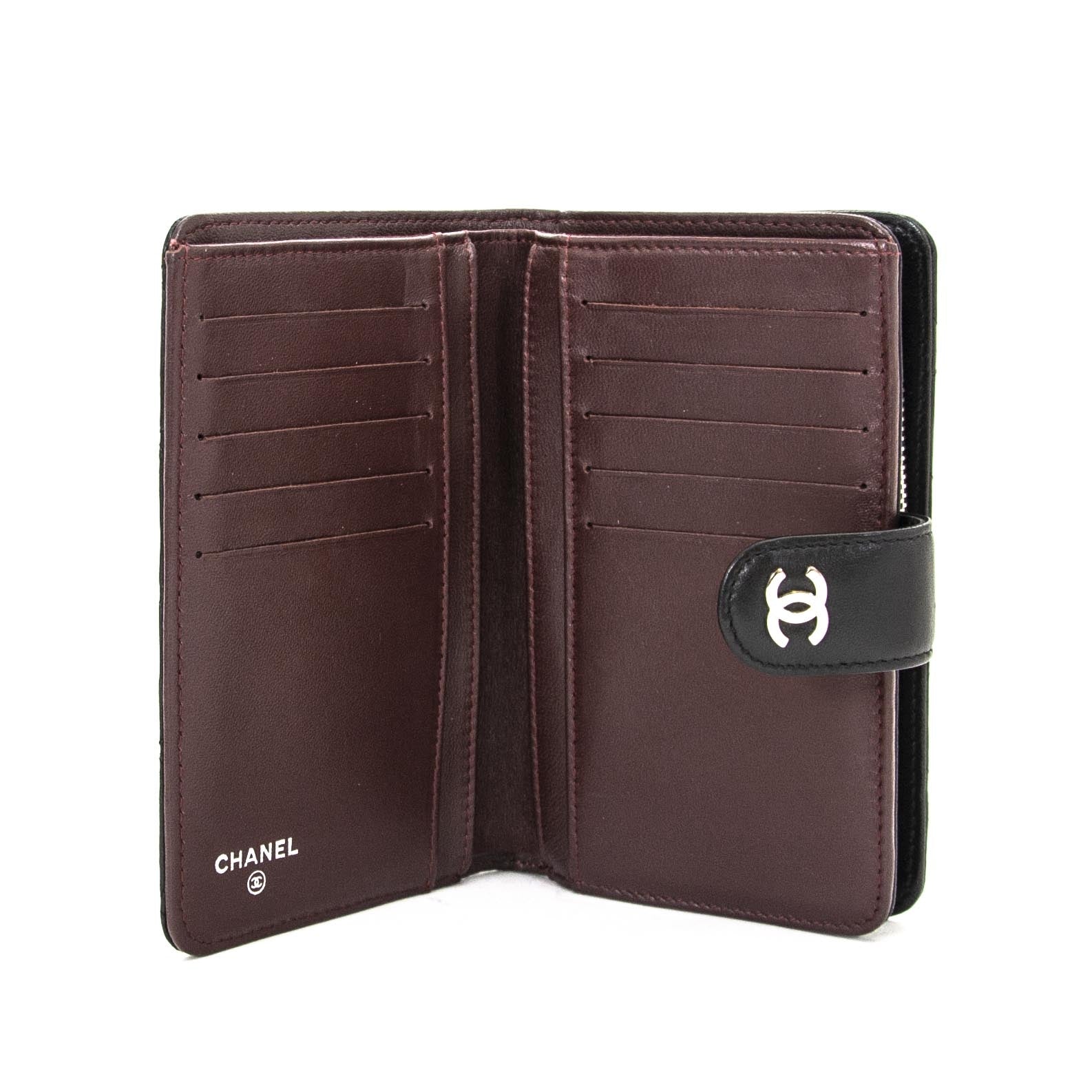 Chanel Black Leather Quilted Wallet now for sale at labellov vintage fashion webshop belgium