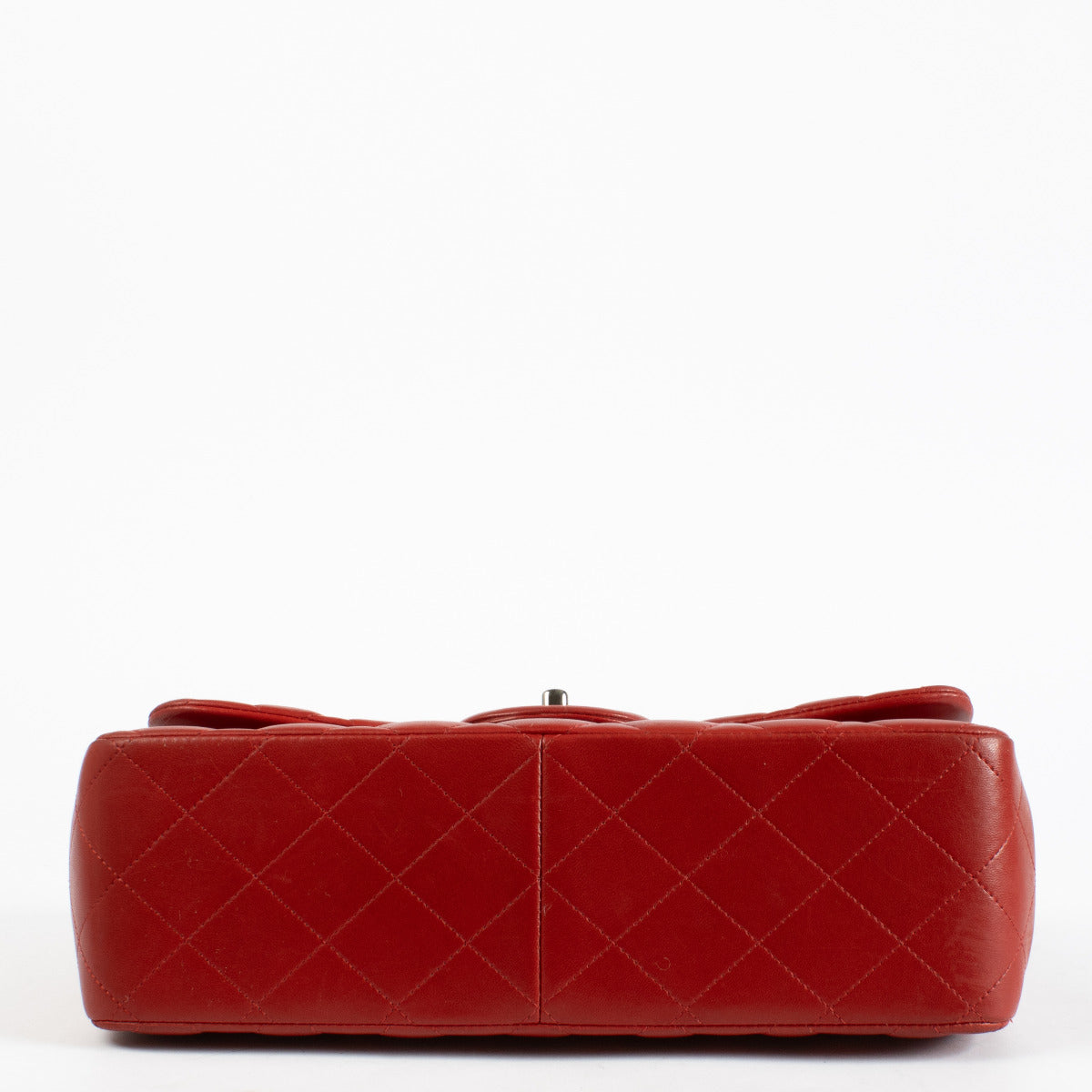 authentic Chanel Red Lambskin Large Flap/ Jumbo Classic Bag on Labellov.com