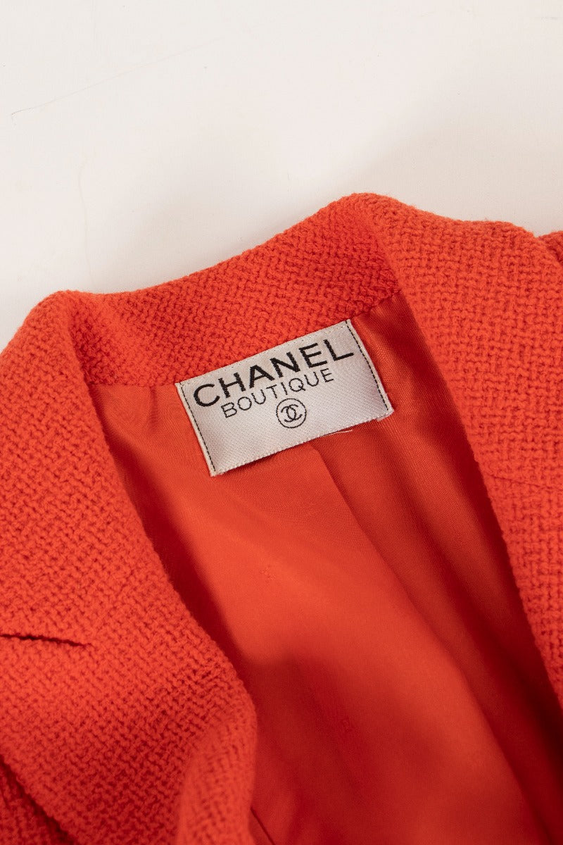 Chanel Cruise 1995 Red Tweed Mirror Button Jacket/Skirt Set