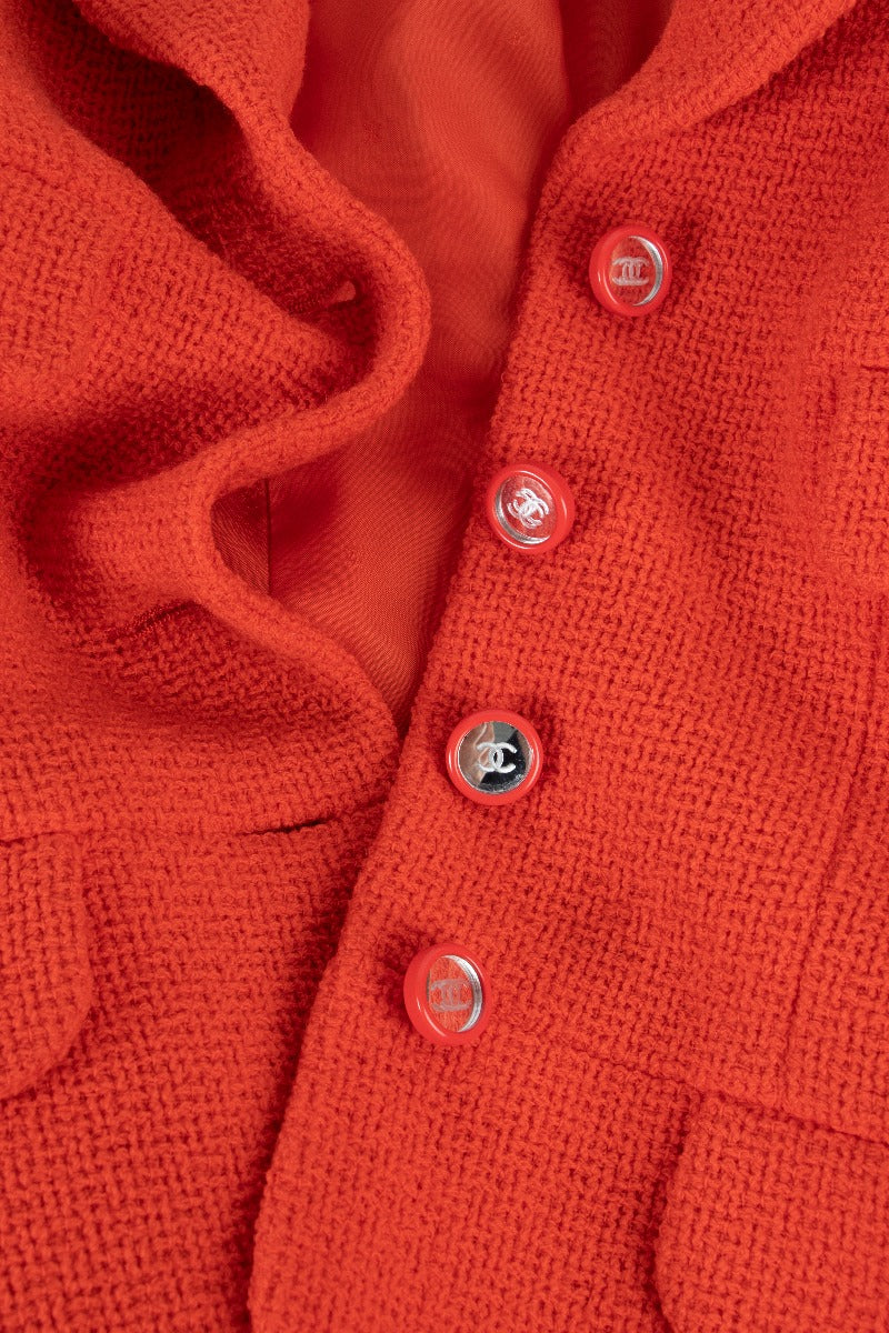 Chanel Cruise 1995 Red Tweed Mirror Button Jacket/Skirt Set