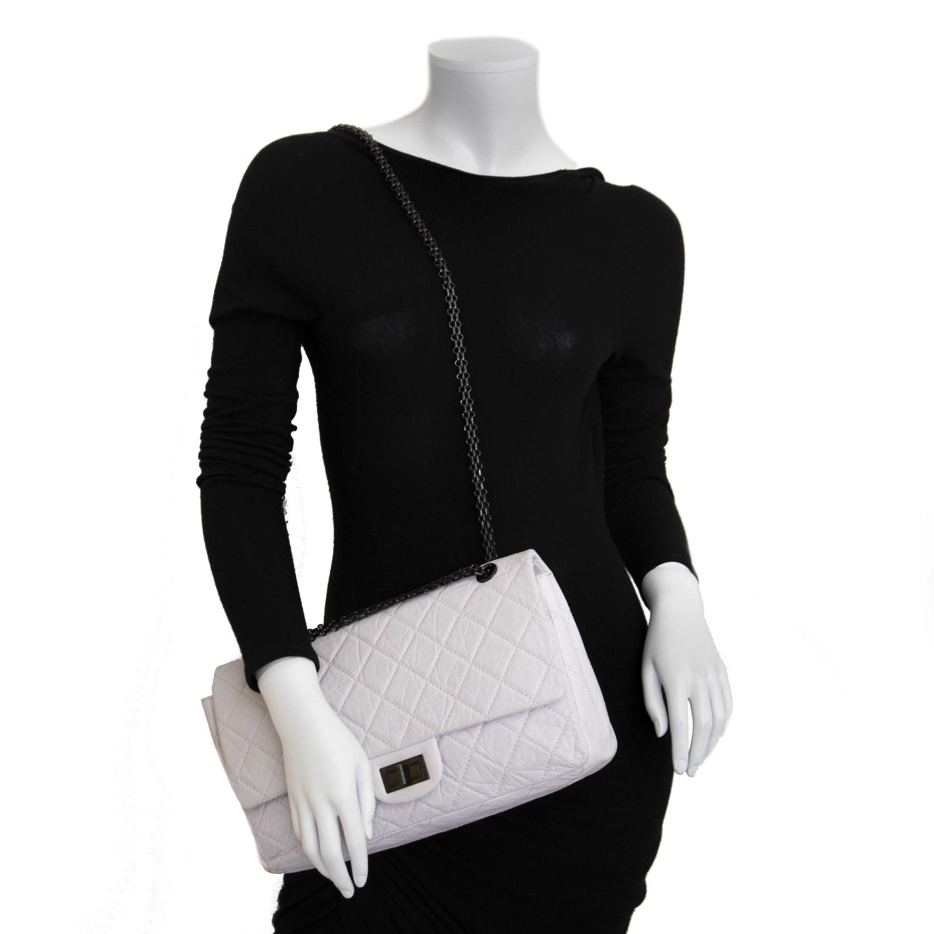Chanel White Aged Calfskin 2.55 Reissue 227 Flapbag