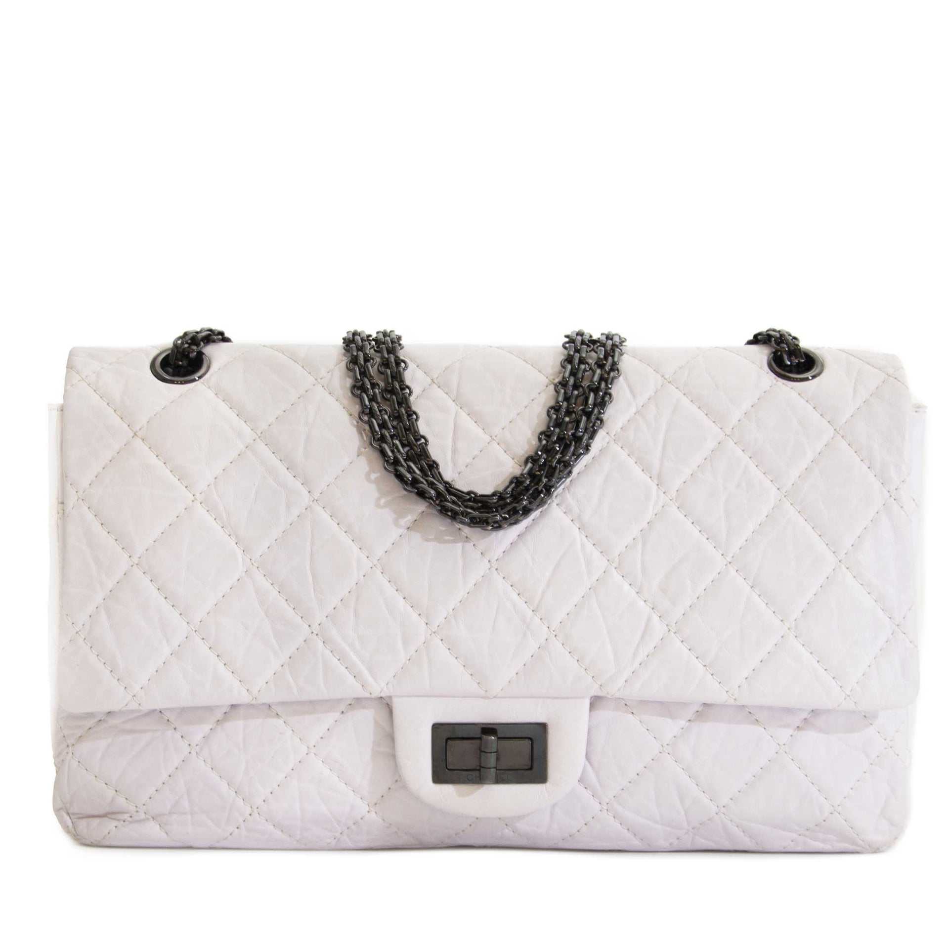 Chanel White Aged Calfskin 2.55 Reissue 227 Flapbag