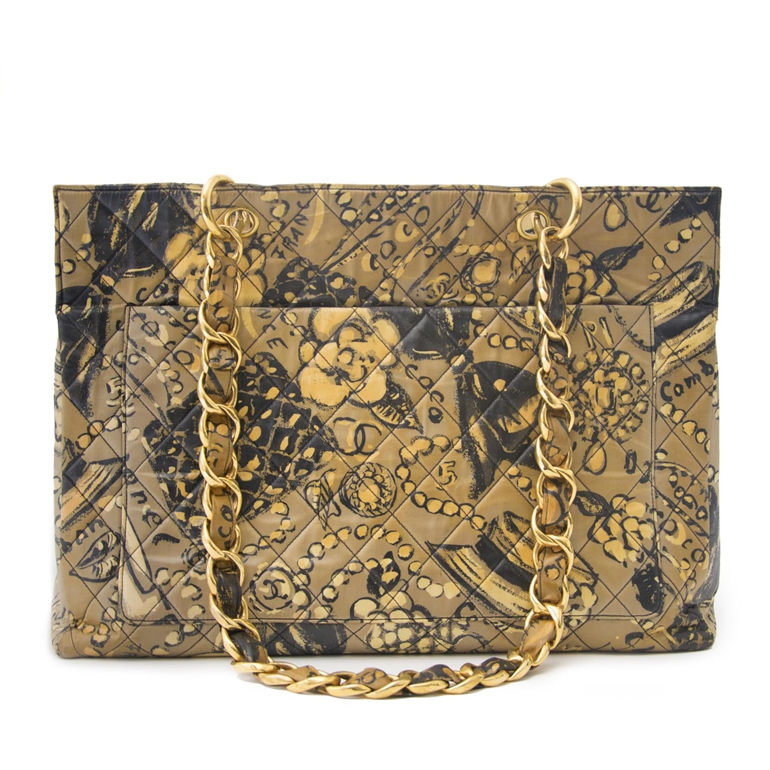 Chanel Mustard & Brown Motive Quilted Tote Bag Buy authentic designer Chanel secondhand bags at Labellov at the best price. Safe and secure shopping. Koop tweedehands authentieke Chanel tassen bij designer webwinkel labellov.