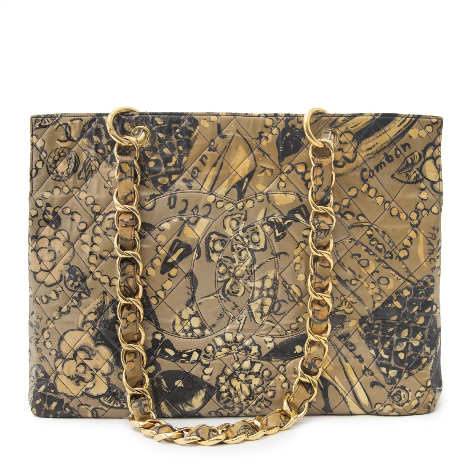 Chanel Mustard & Brown Motive Quilted Tote Bag Buy authentic designer Chanel secondhand bags at Labellov at the best price. Safe and secure shopping. Koop tweedehands authentieke Chanel tassen bij designer webwinkel labellov.
