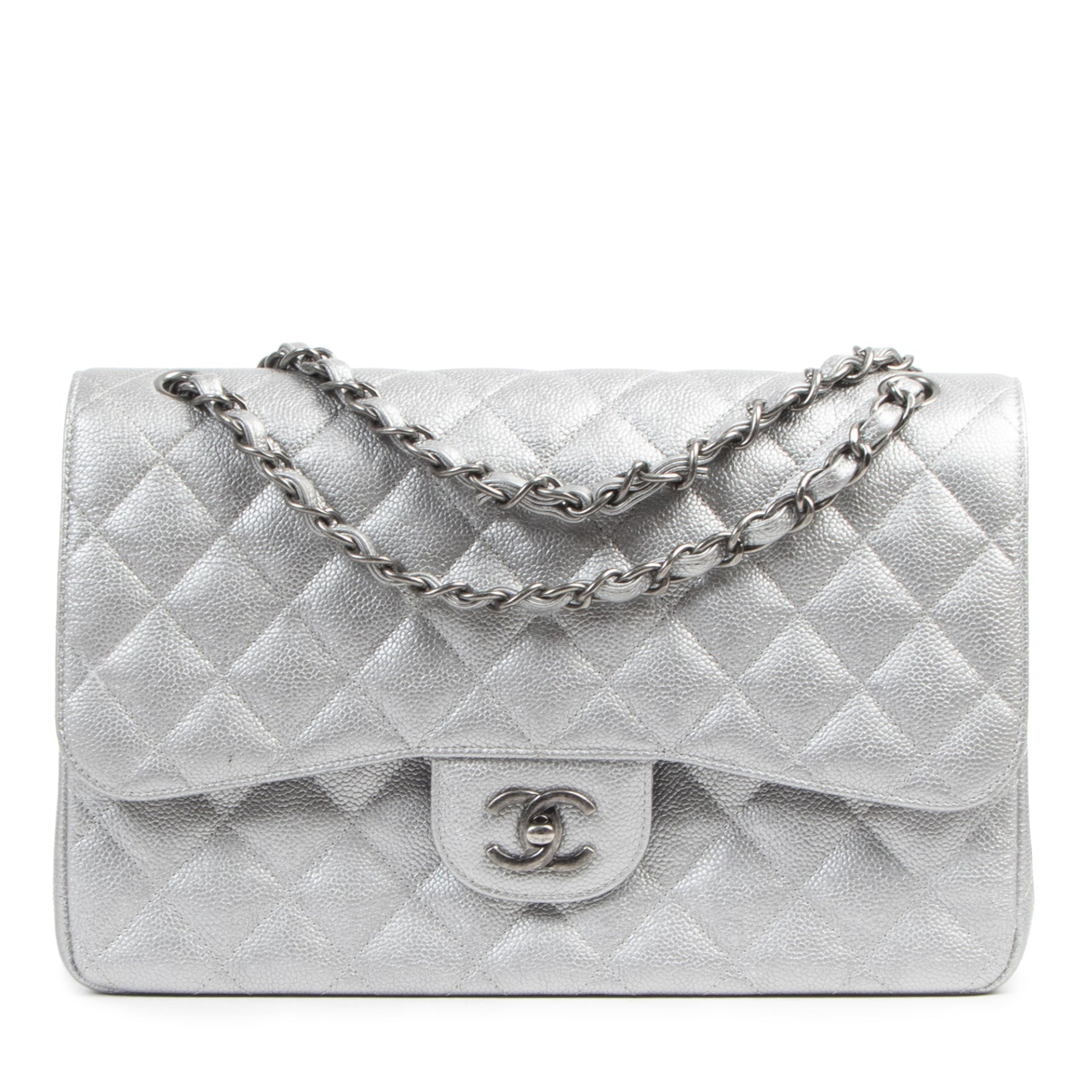 limited Chanel Silver Jumbo Classic Flap Bag