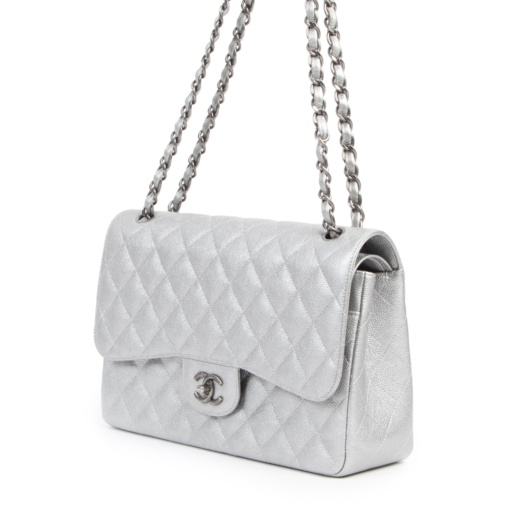 Chanel Silver Jumbo Classic Flap Bag