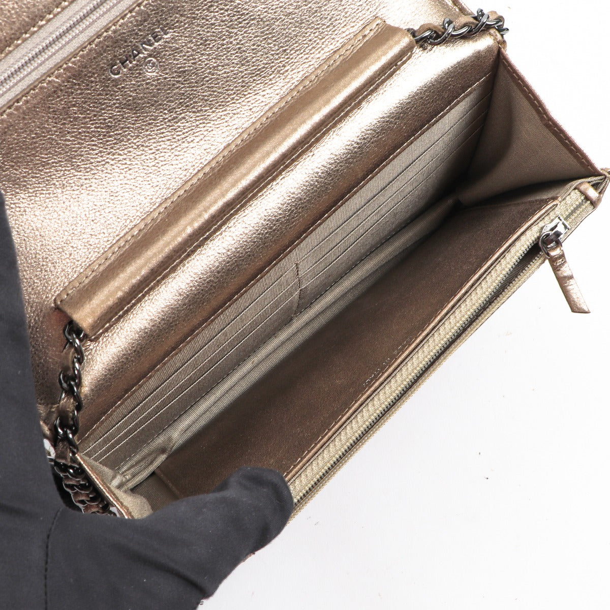 Chanel Metallic Gold Boy Wallet On Chain